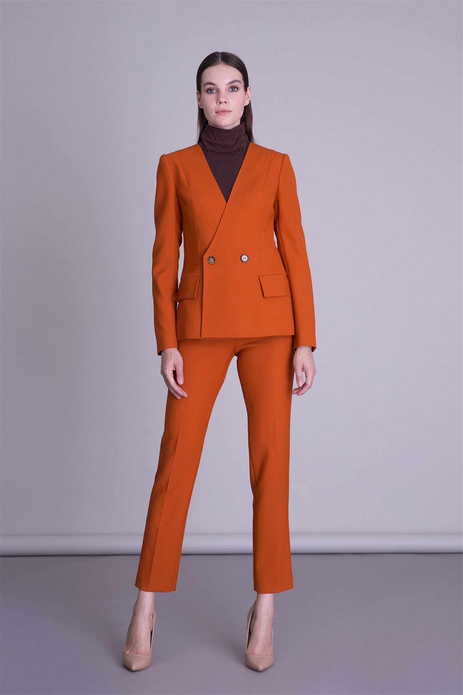 Pile Leg Orange Fabric Trousers