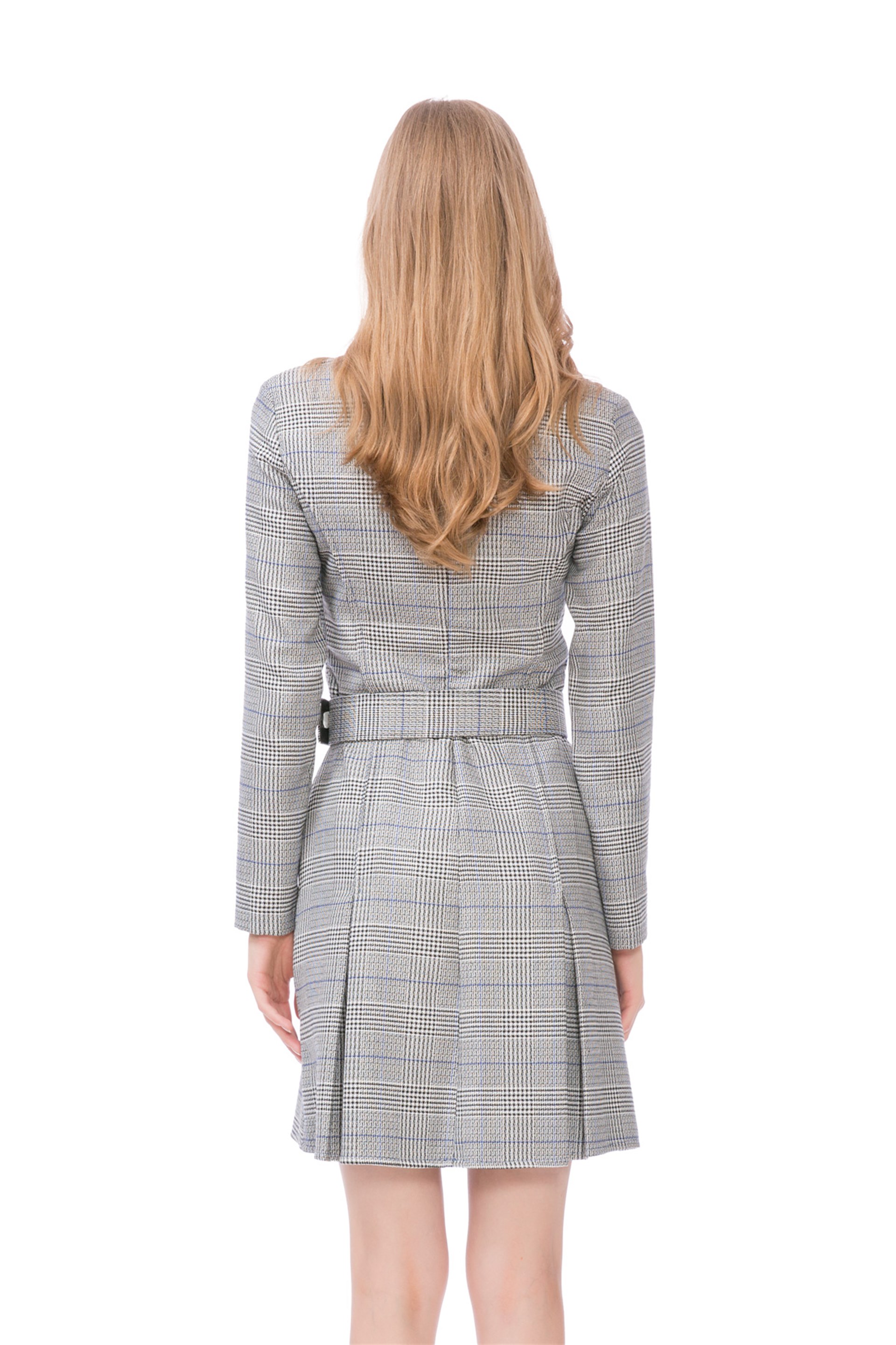 Square Collar Saffron Plaid Dress With Brooch