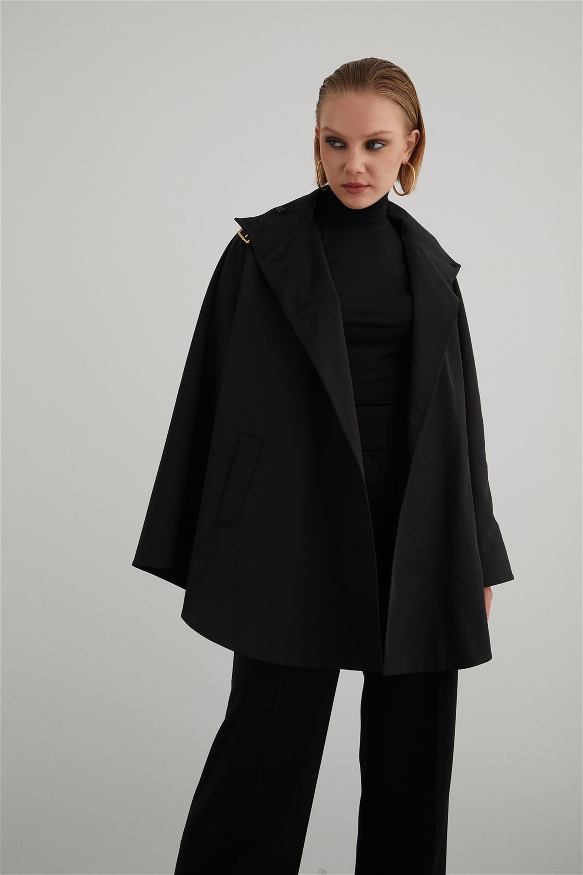 Toka Detaylı Pançodan İlham Alan Pamuk Kahverengi Trençkot