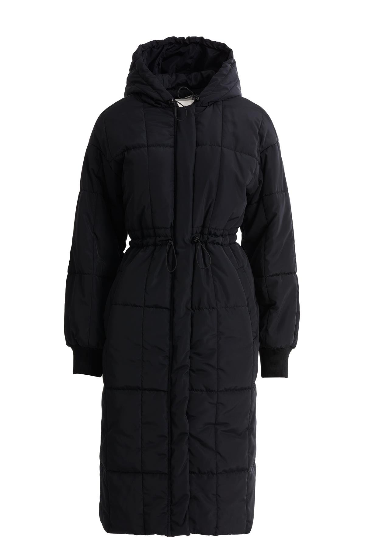 Büyük Cepli Uzun Kapitone Vizon Mont