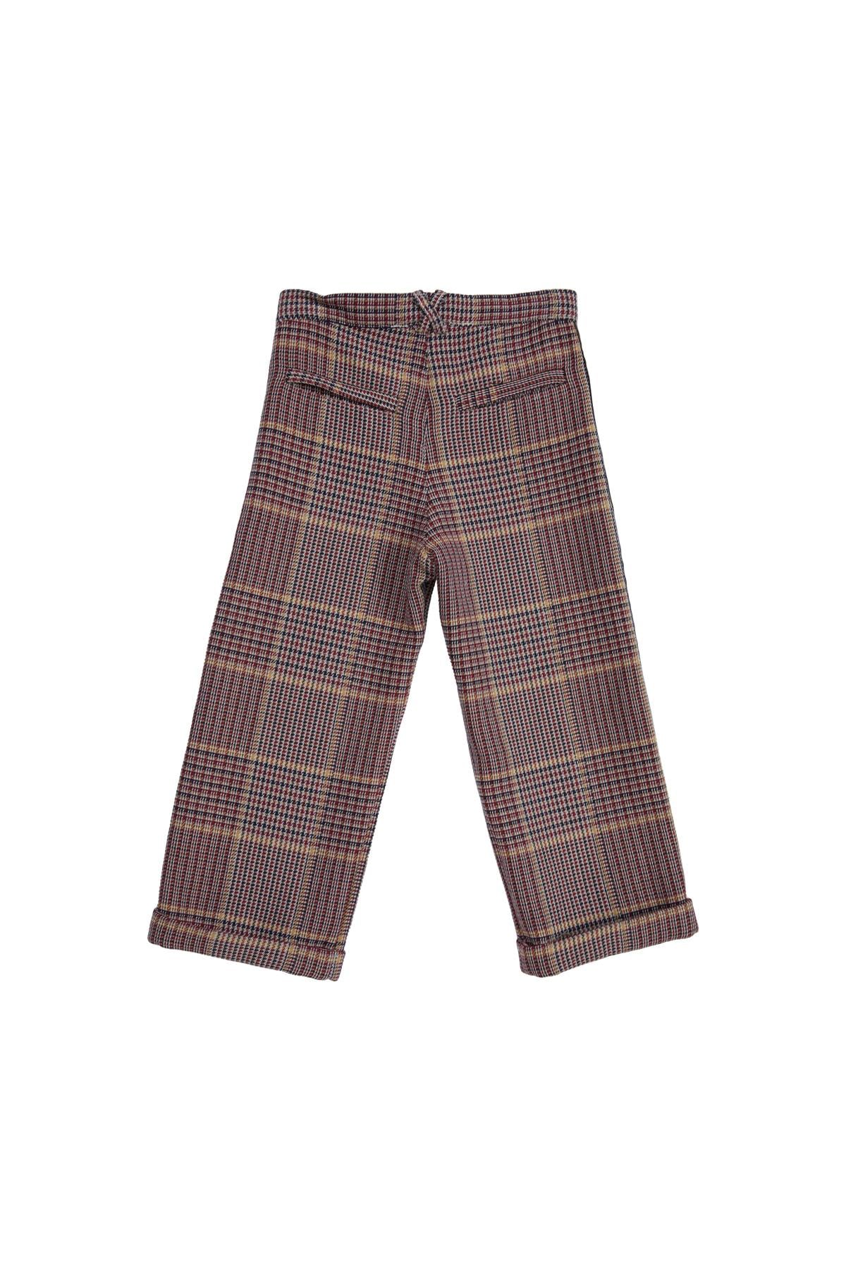 Red Plaid Pants with Crossed Strap Details