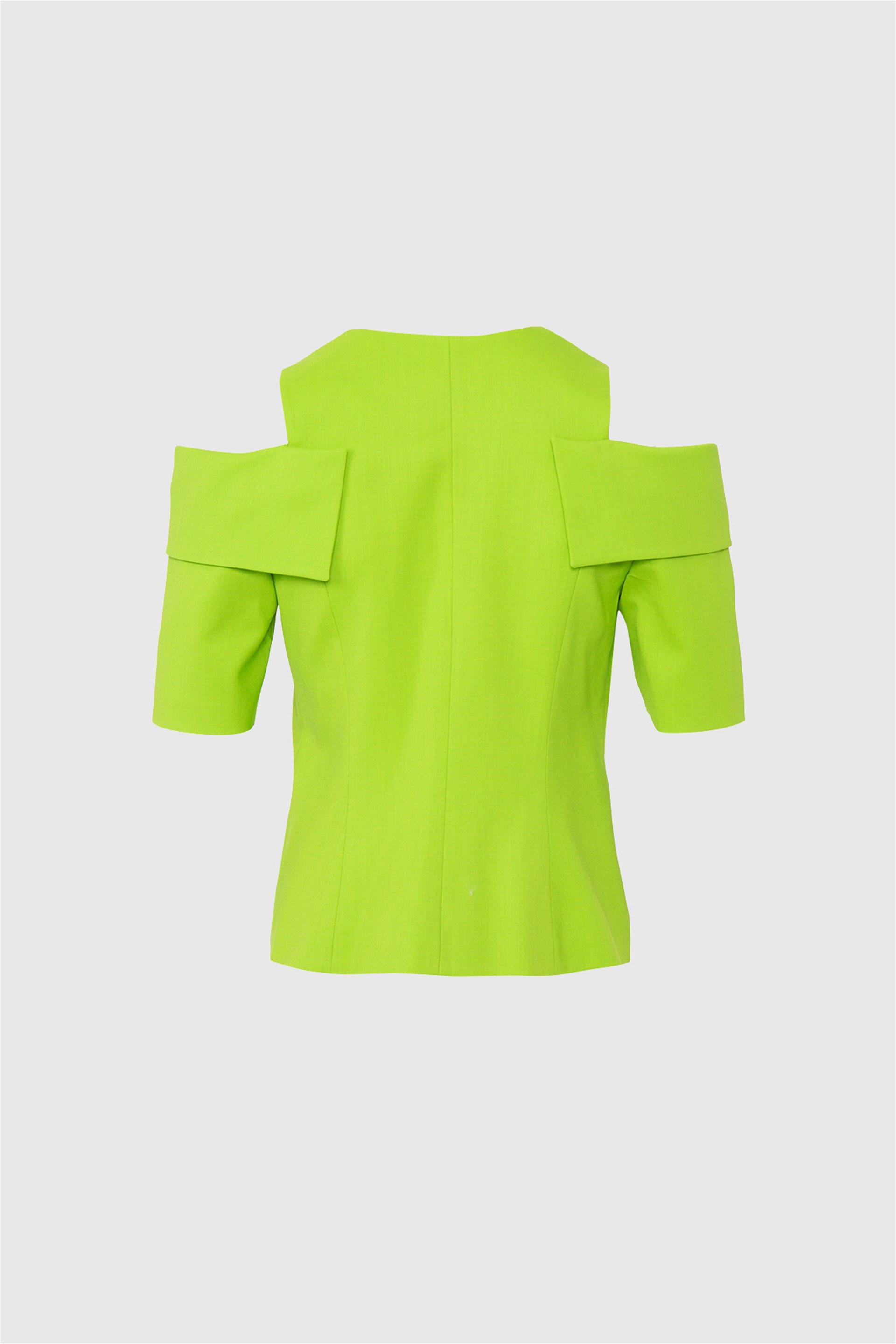 Cat Out Shoulder And Collar Detailed Thin Button Green Top
