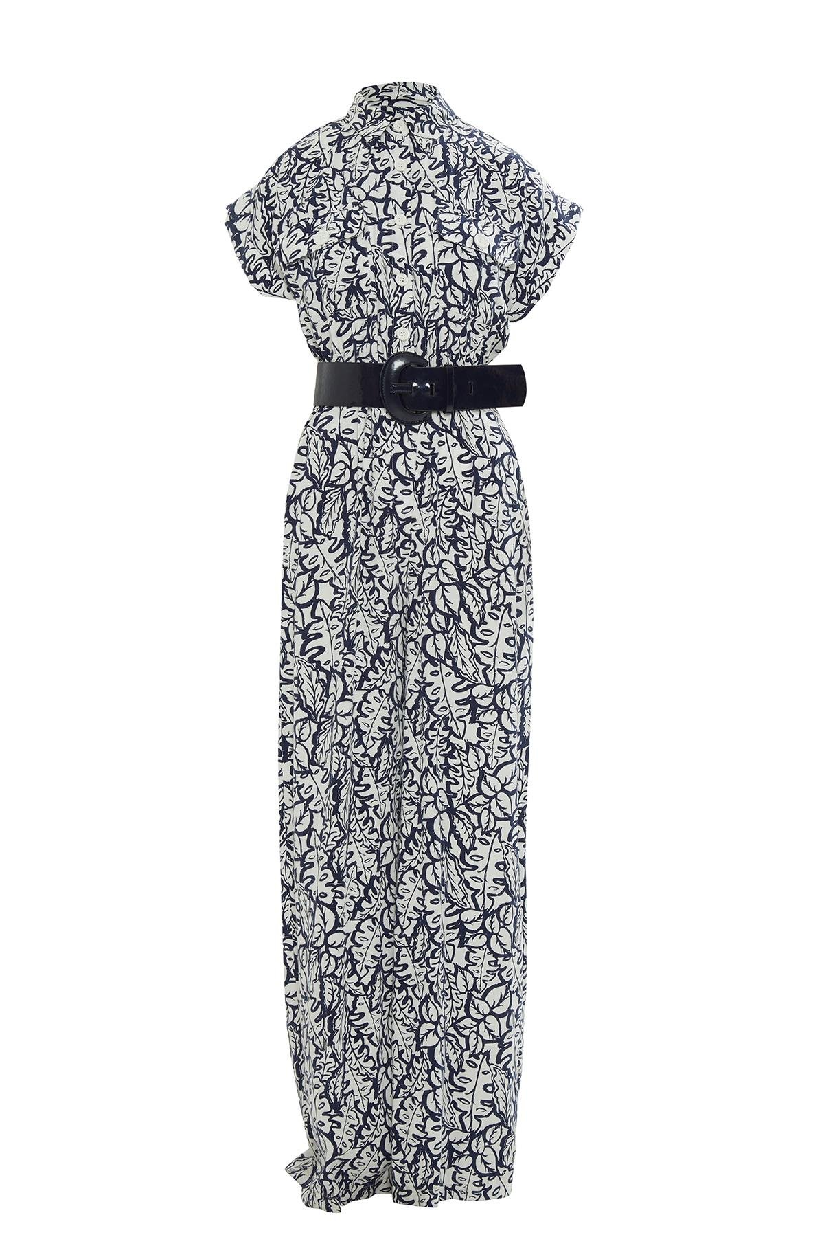 Cep Detaylı Desenli Sarı Tulum