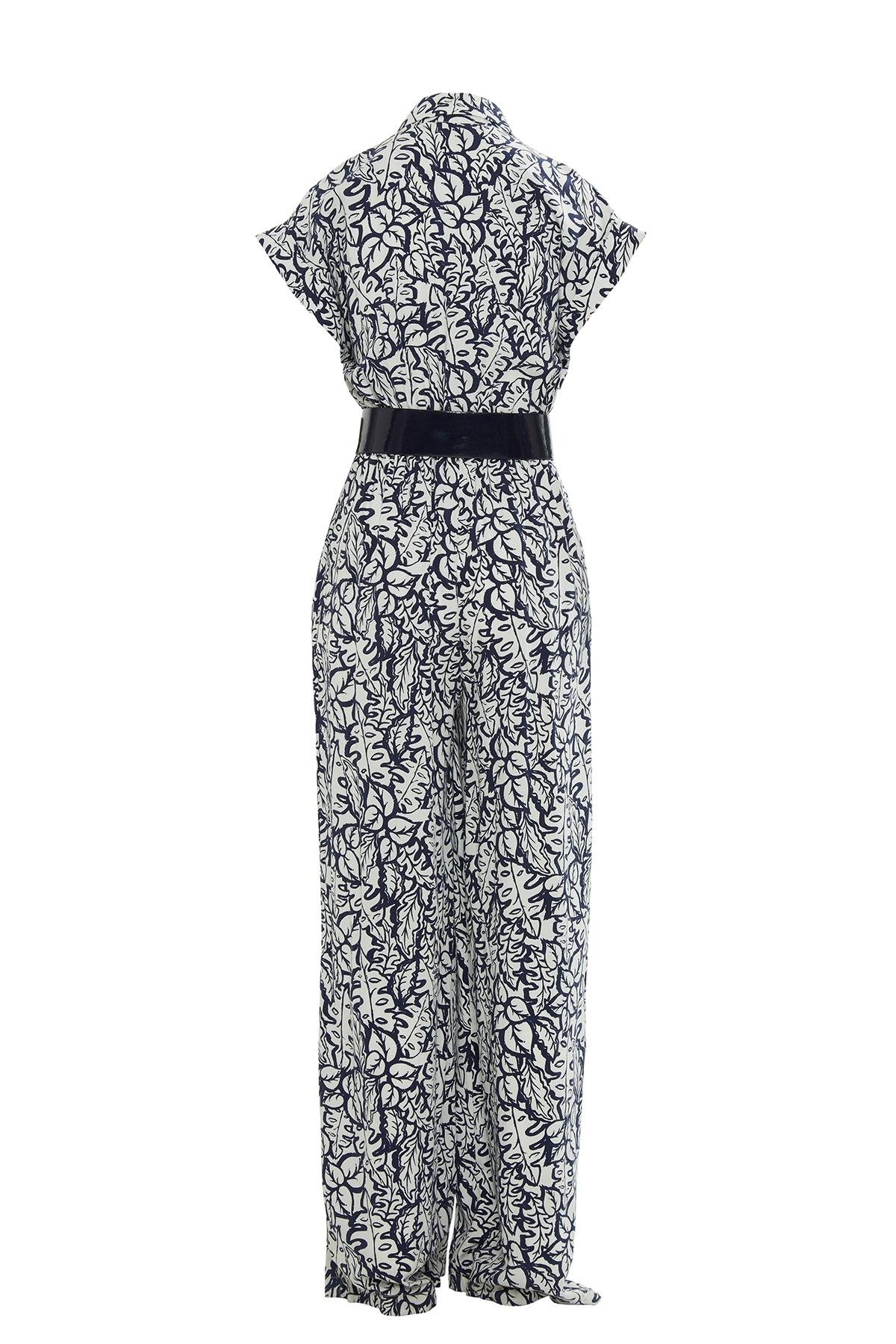 Cep Detaylı Desenli Sarı Tulum