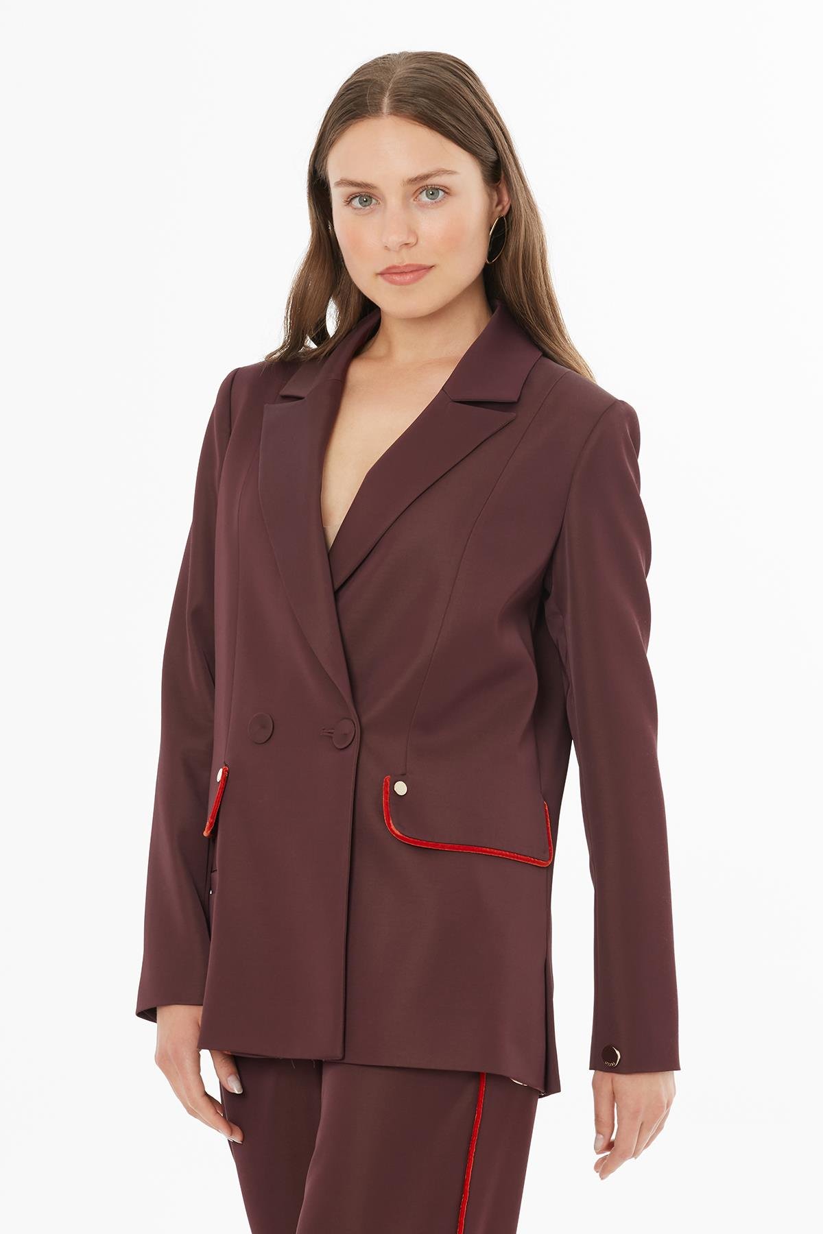 Plum Wrap Jacket with Pocket Detail