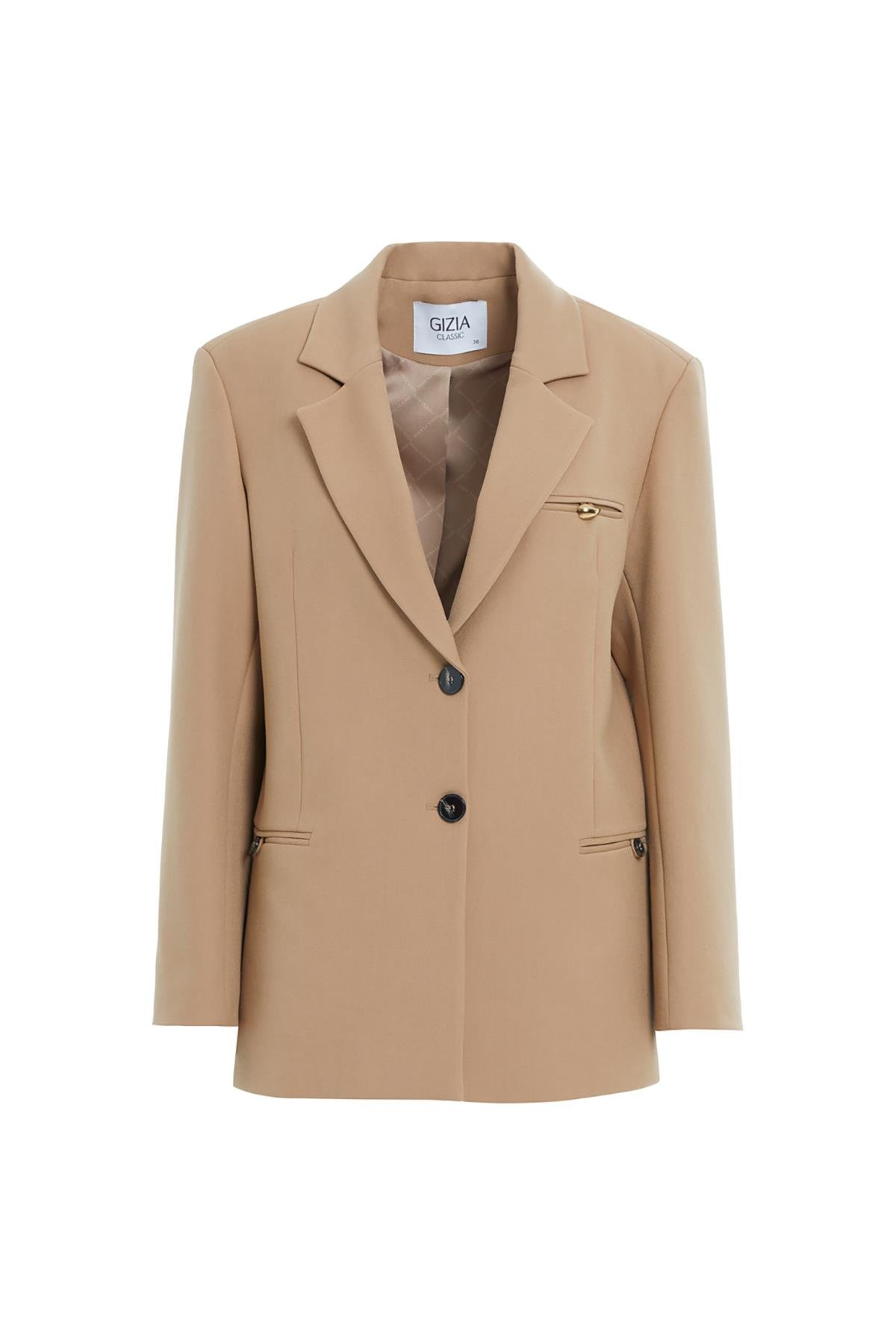 Cep Kısmı Gold Aksesuar Detaylı Siyah Ceket