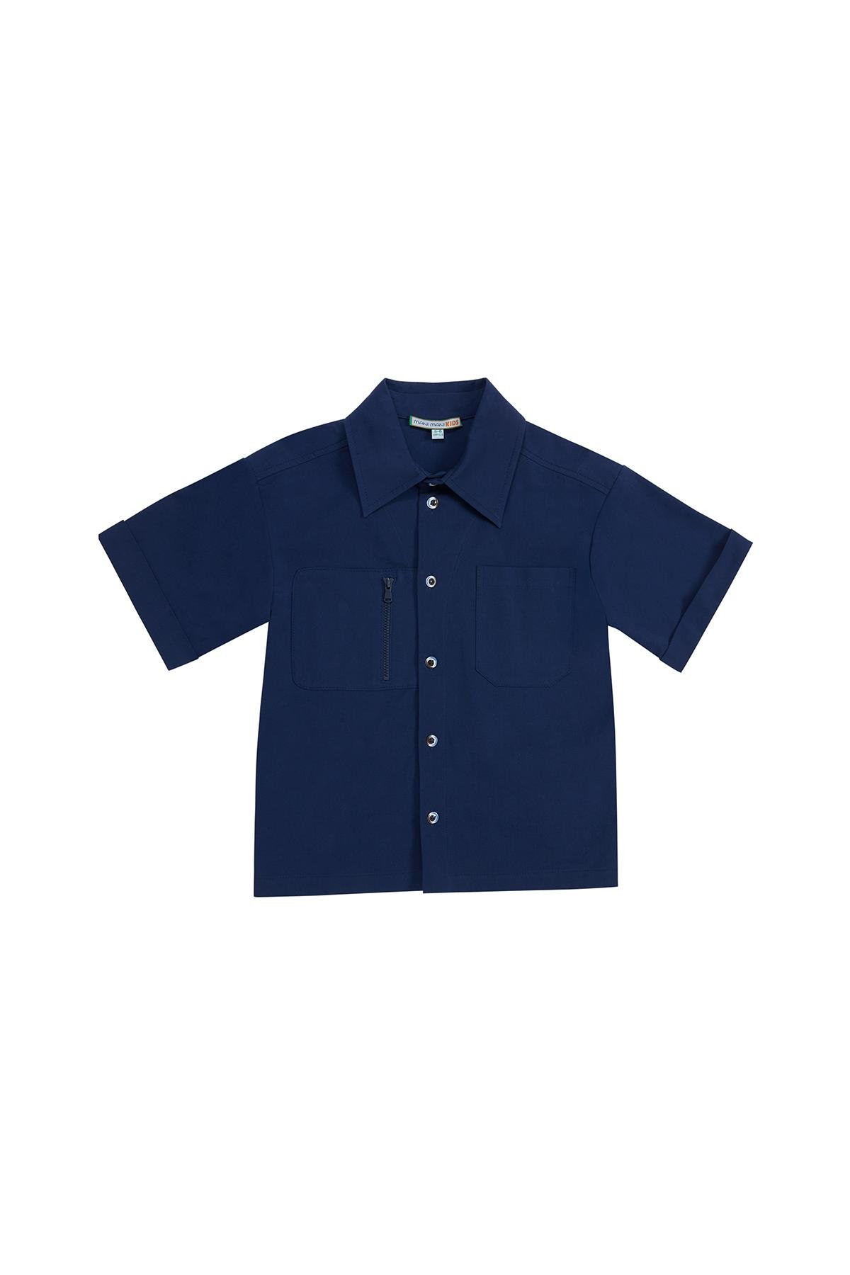 Navy Blue Shirt With Zippered Pocket Detail On Chest
