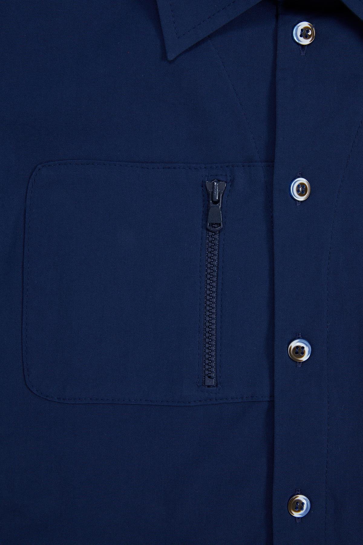 Navy Blue Shirt With Zippered Pocket Detail On Chest