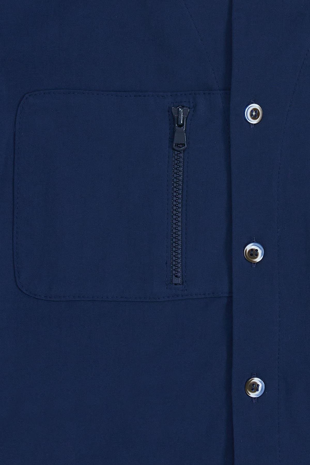 Navy Blue Shirt With Zippered Pocket Detail On Chest