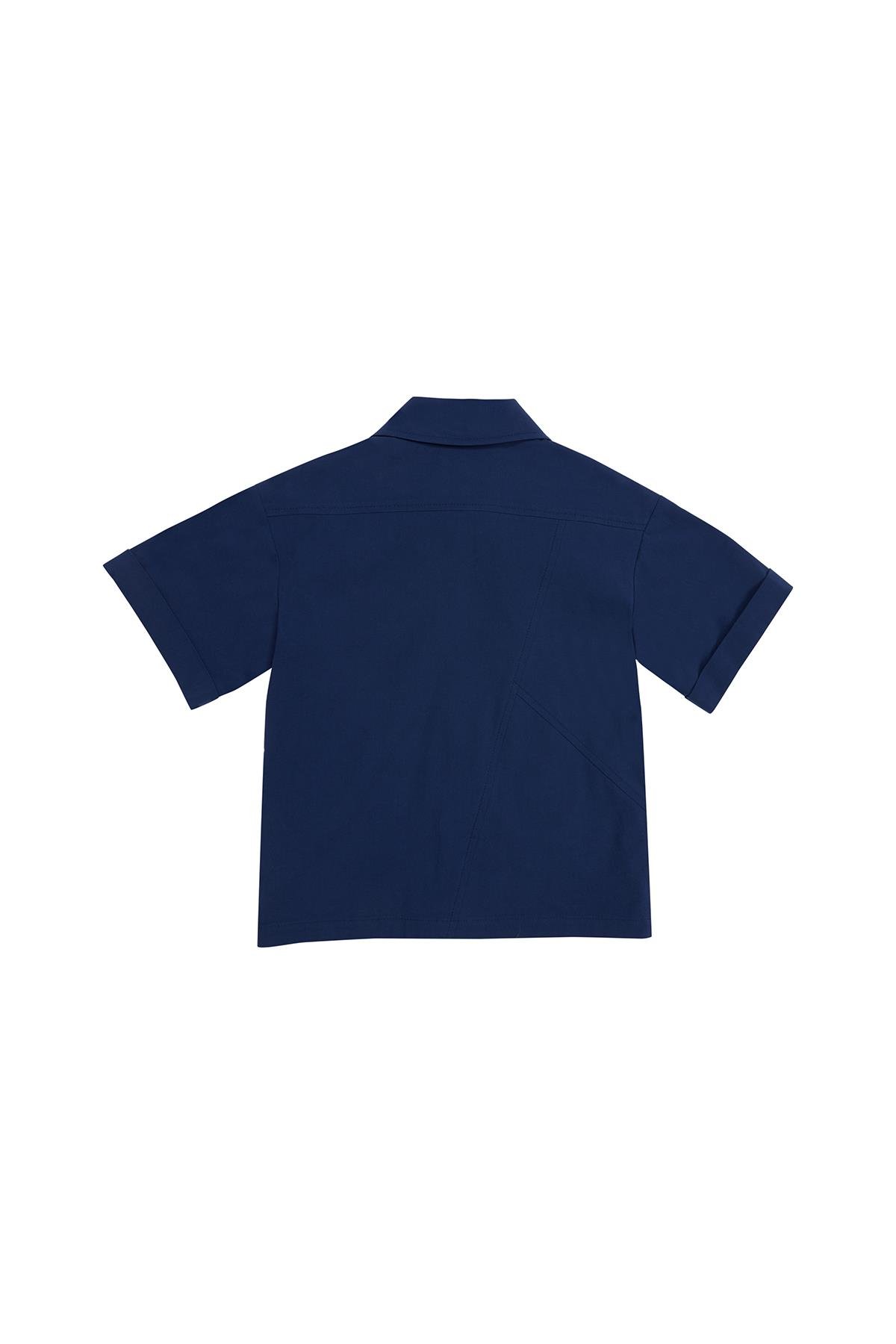 Navy Blue Shirt With Zippered Pocket Detail On Chest