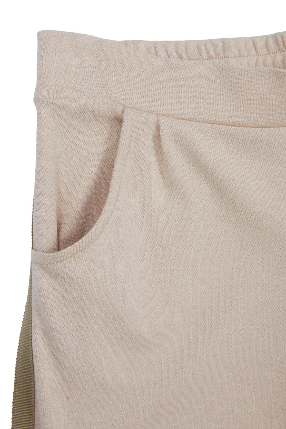 Beige Sweatpants With Pocketed Striped Grosgrain Detail