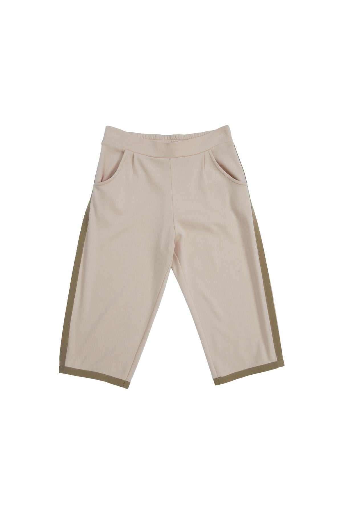 Beige Sweatpants With Pocketed Striped Grosgrain Detail
