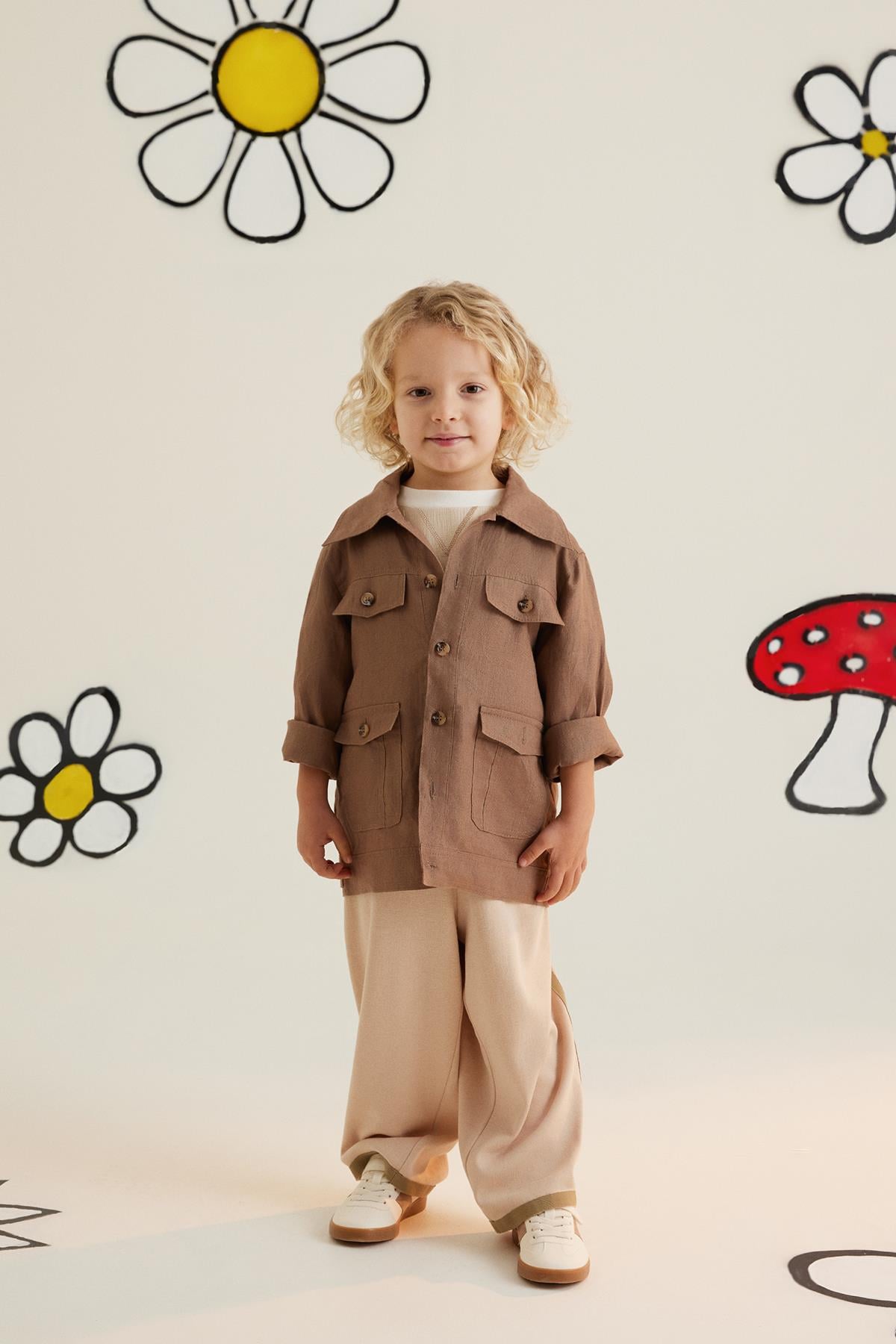 Beige Blazer With Notched Lapel And Pockets