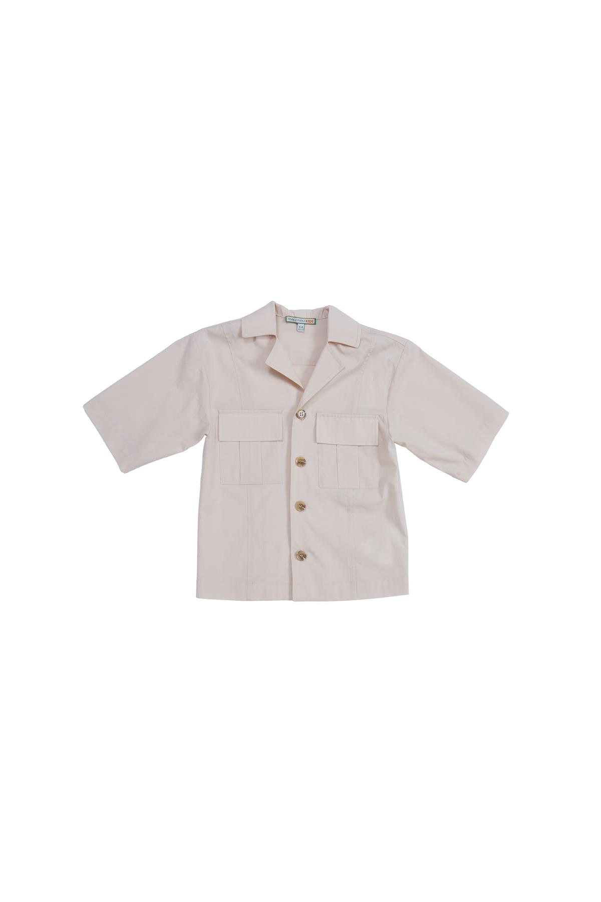 Cepli Erkek Yaka Kısa Kollu Bej Gömlek