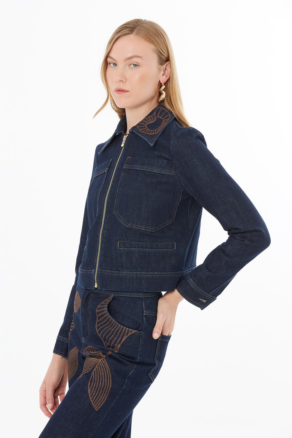 Dark Blue Denim Jacket with Pockets