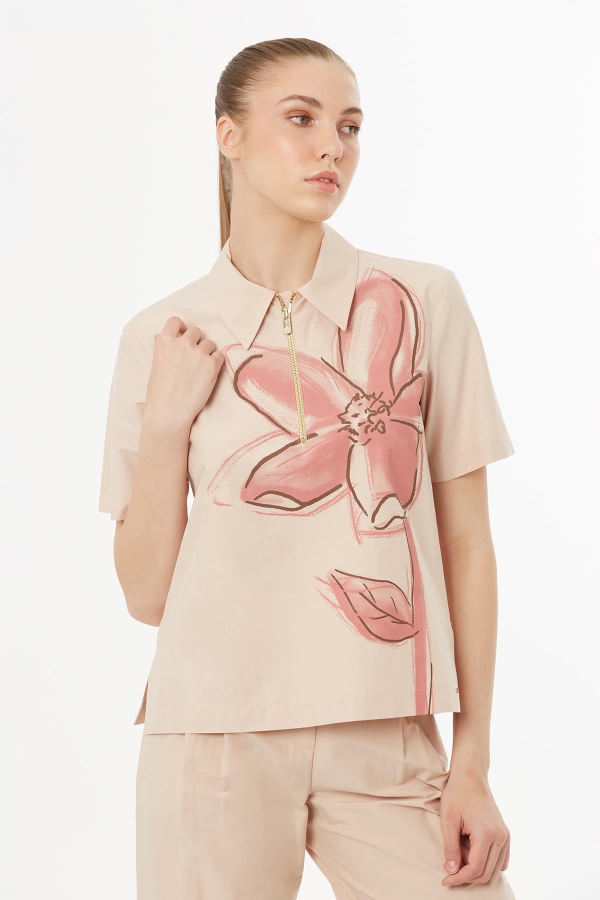 Beige Floral Print Blouse