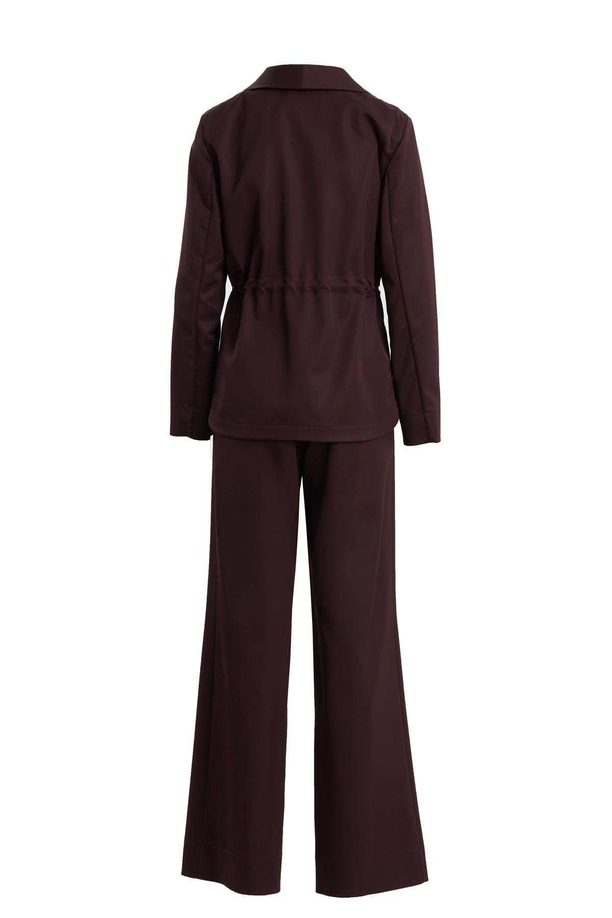 Purple Floral Brooch Detail Blazer and Pants Set