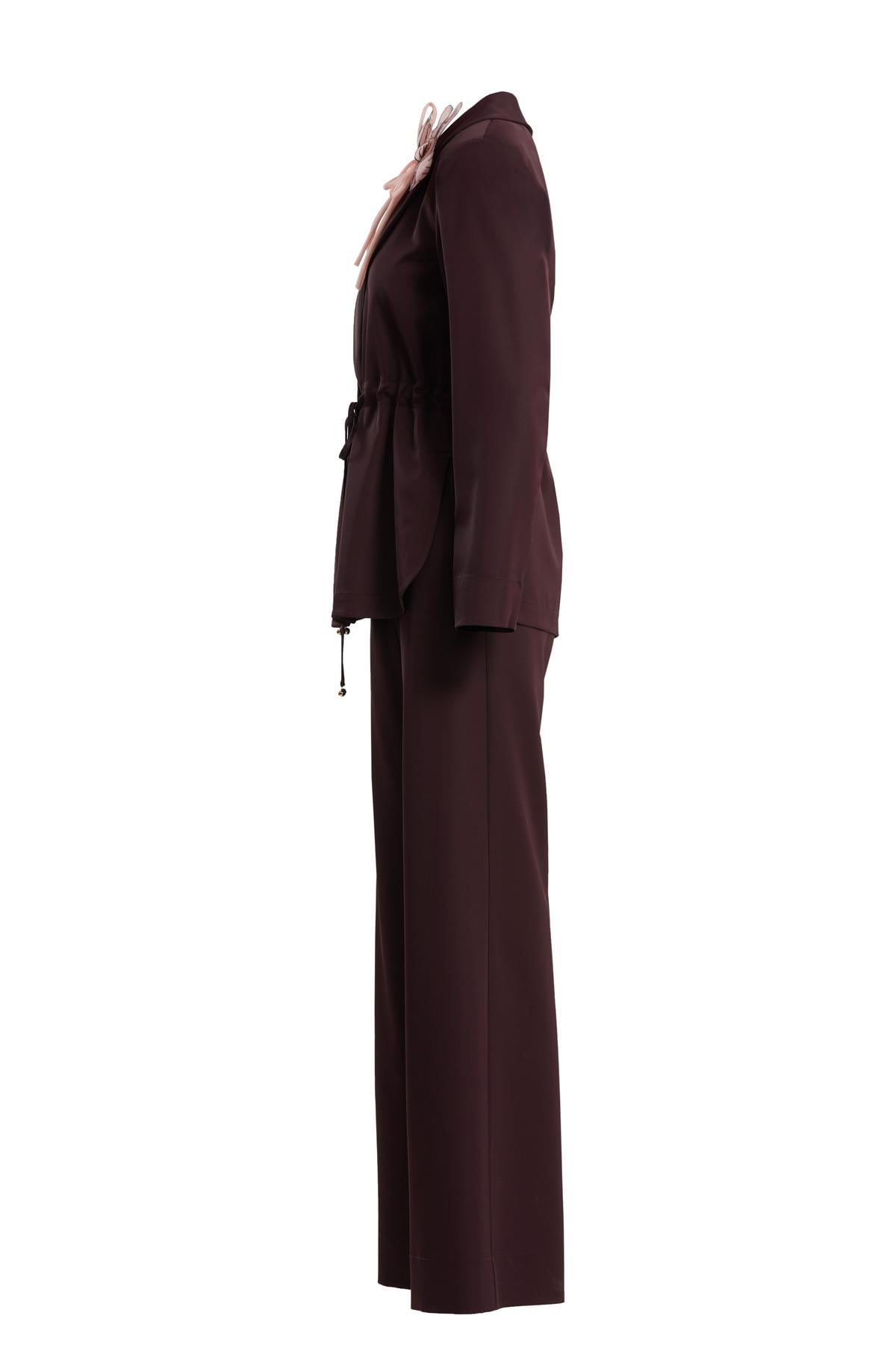 Purple Floral Brooch Detail Blazer and Pants Set
