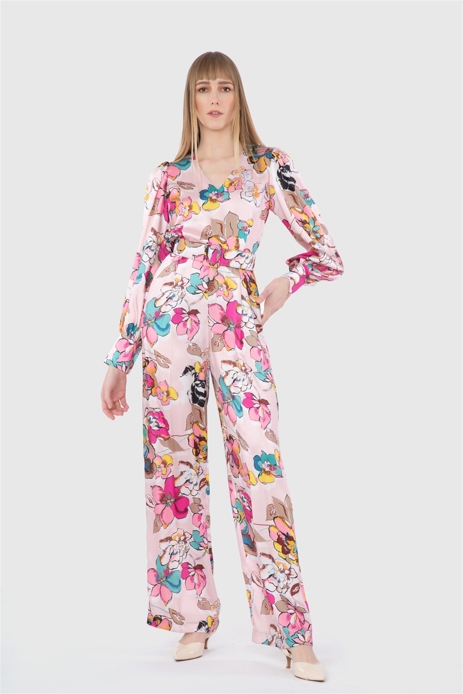 Floral Patterned Belted Jumpsuit