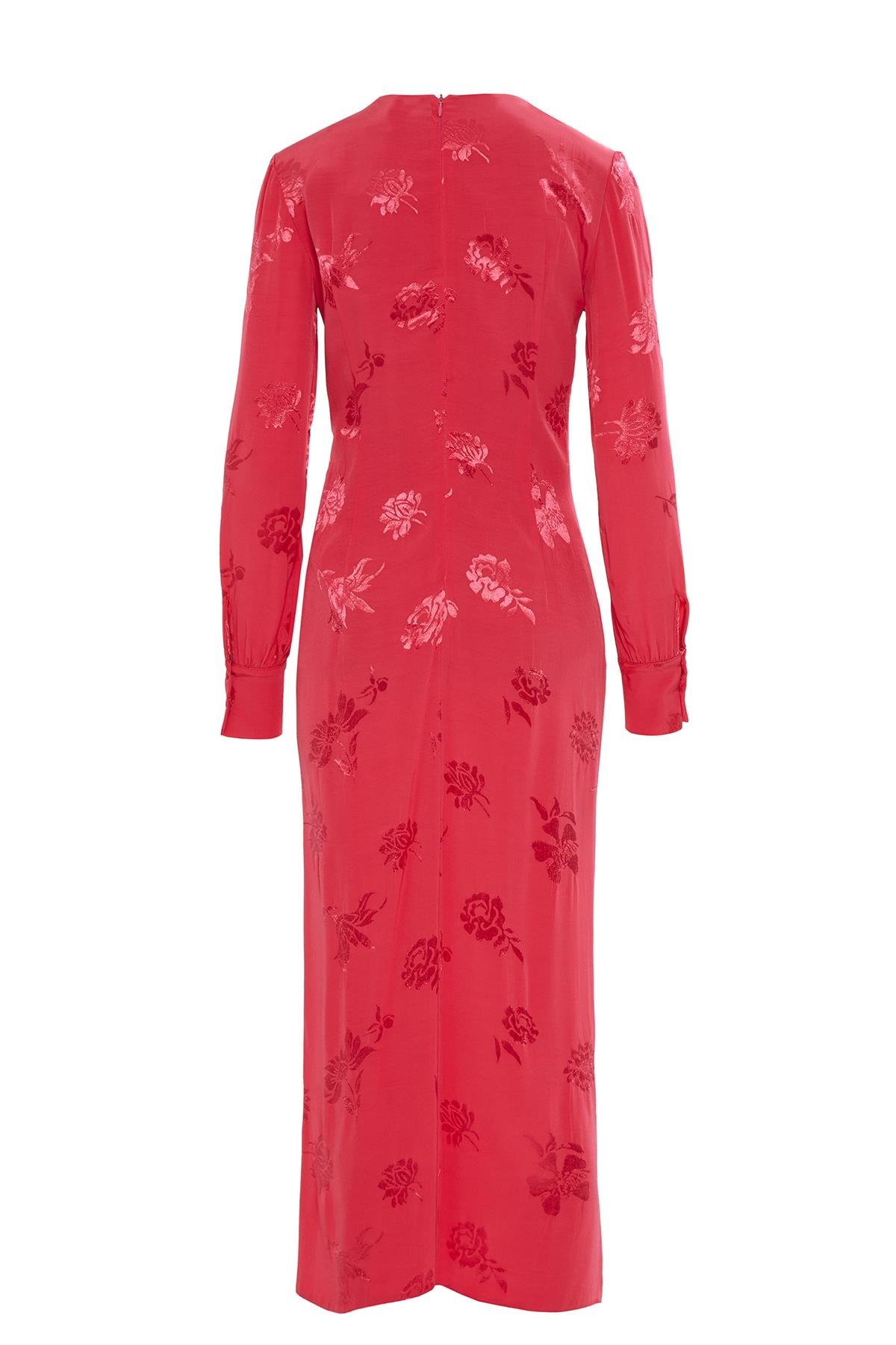 Patterned Embroidered Slit Detailed Green Dress