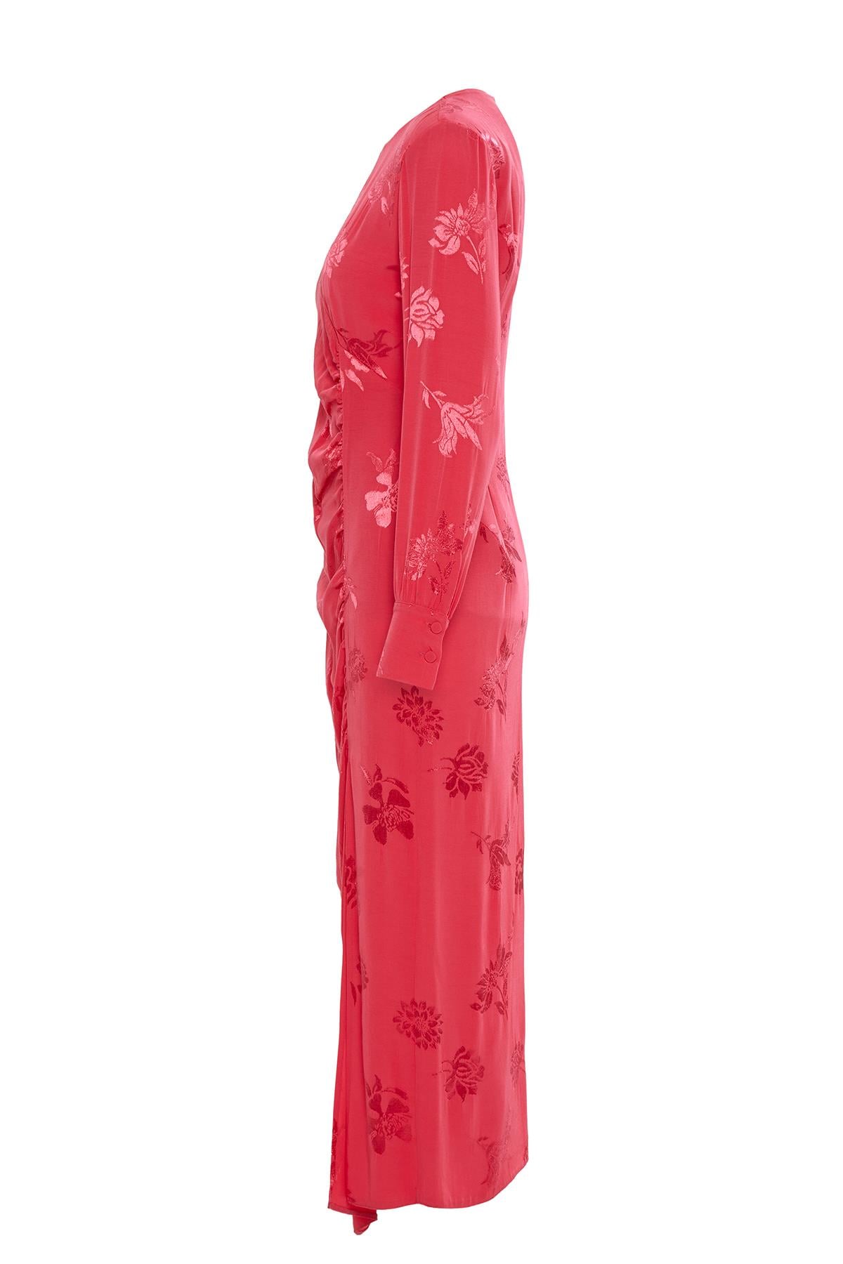 Patterned Embroidered Slit Detailed Green Dress