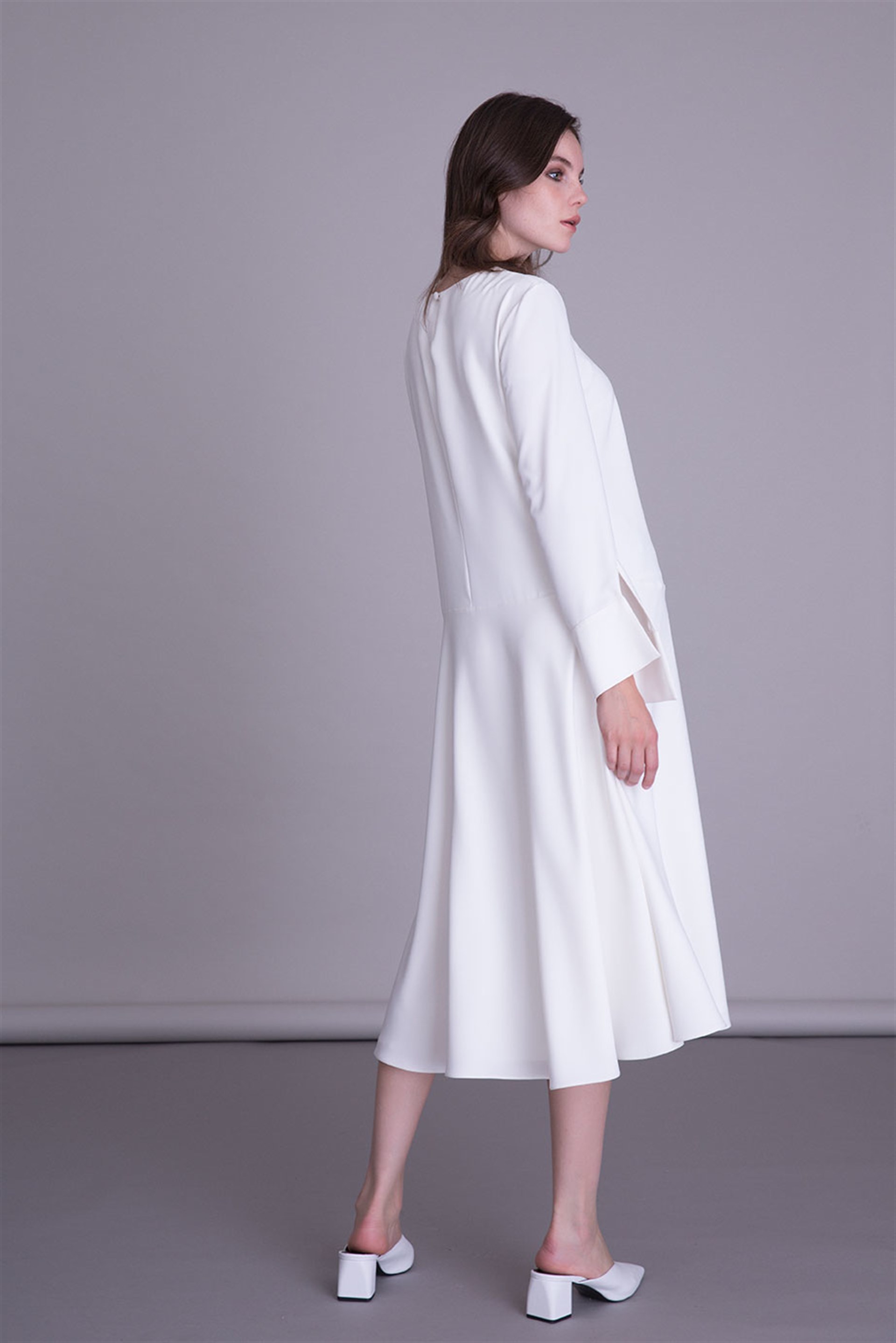 Embroidery Detailed Ecru Midi Dress