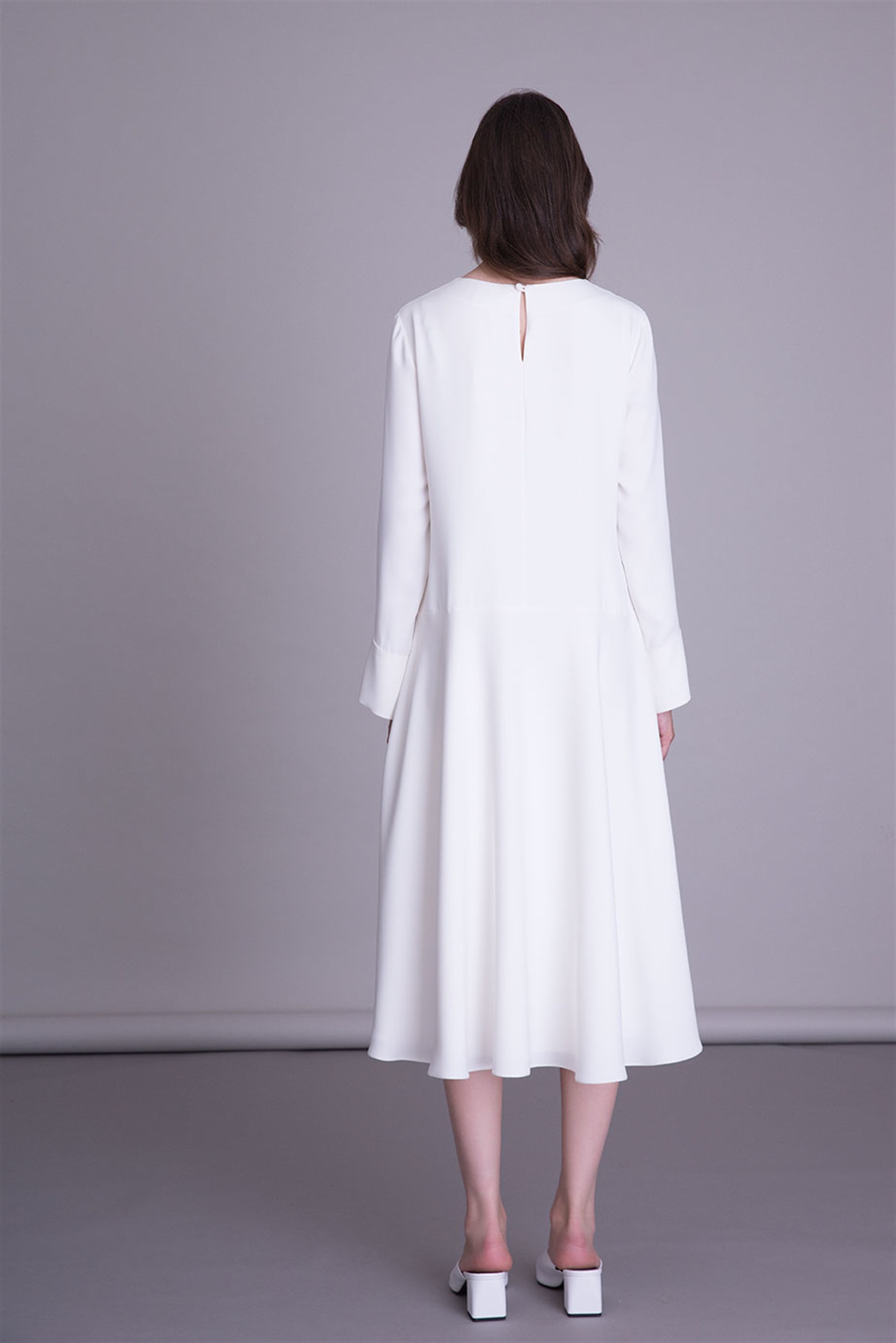 Embroidery Detailed Ecru Midi Dress