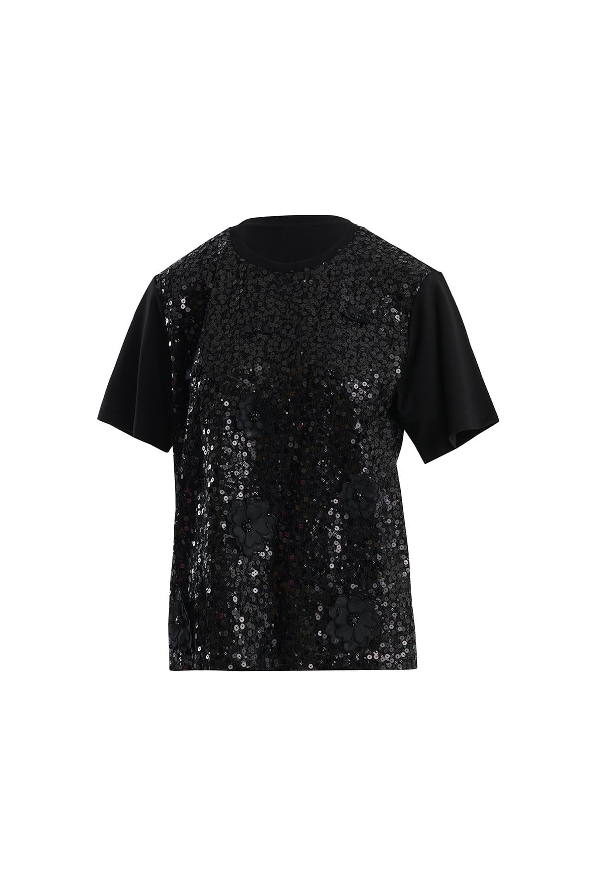 White Floral Embellished Sequin T-Shirt