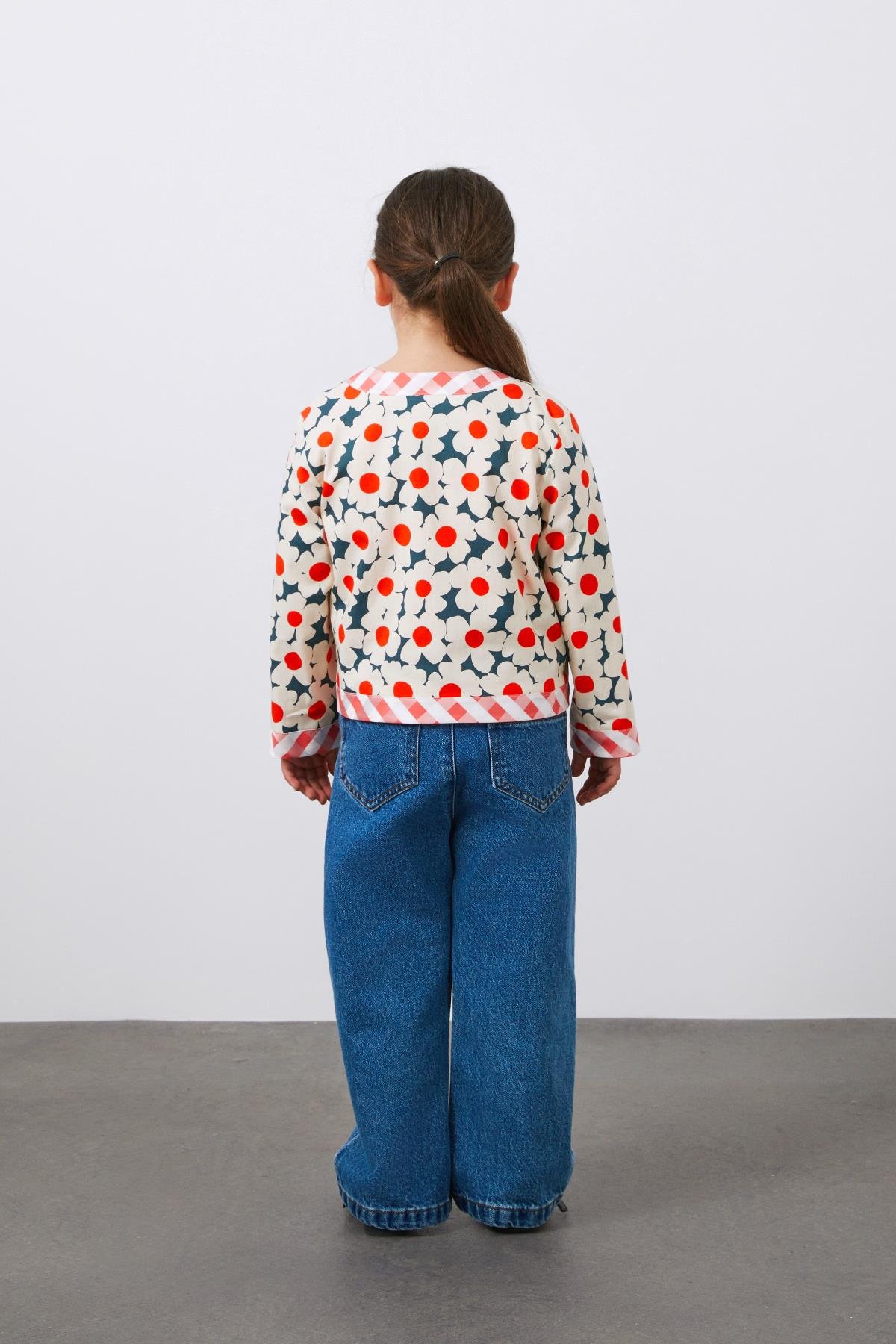 Çilek Nakışlı Desenli Mavi Koton Kız Çocuk Ceket