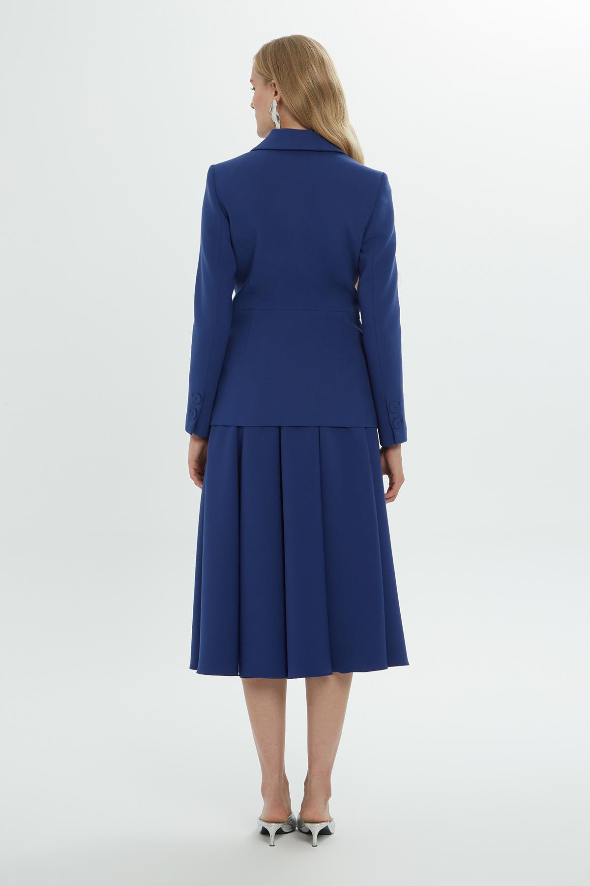 Çıtçıt Detaylı Vatkalı Fleto Cepli  Astarlı Mavi Ceket