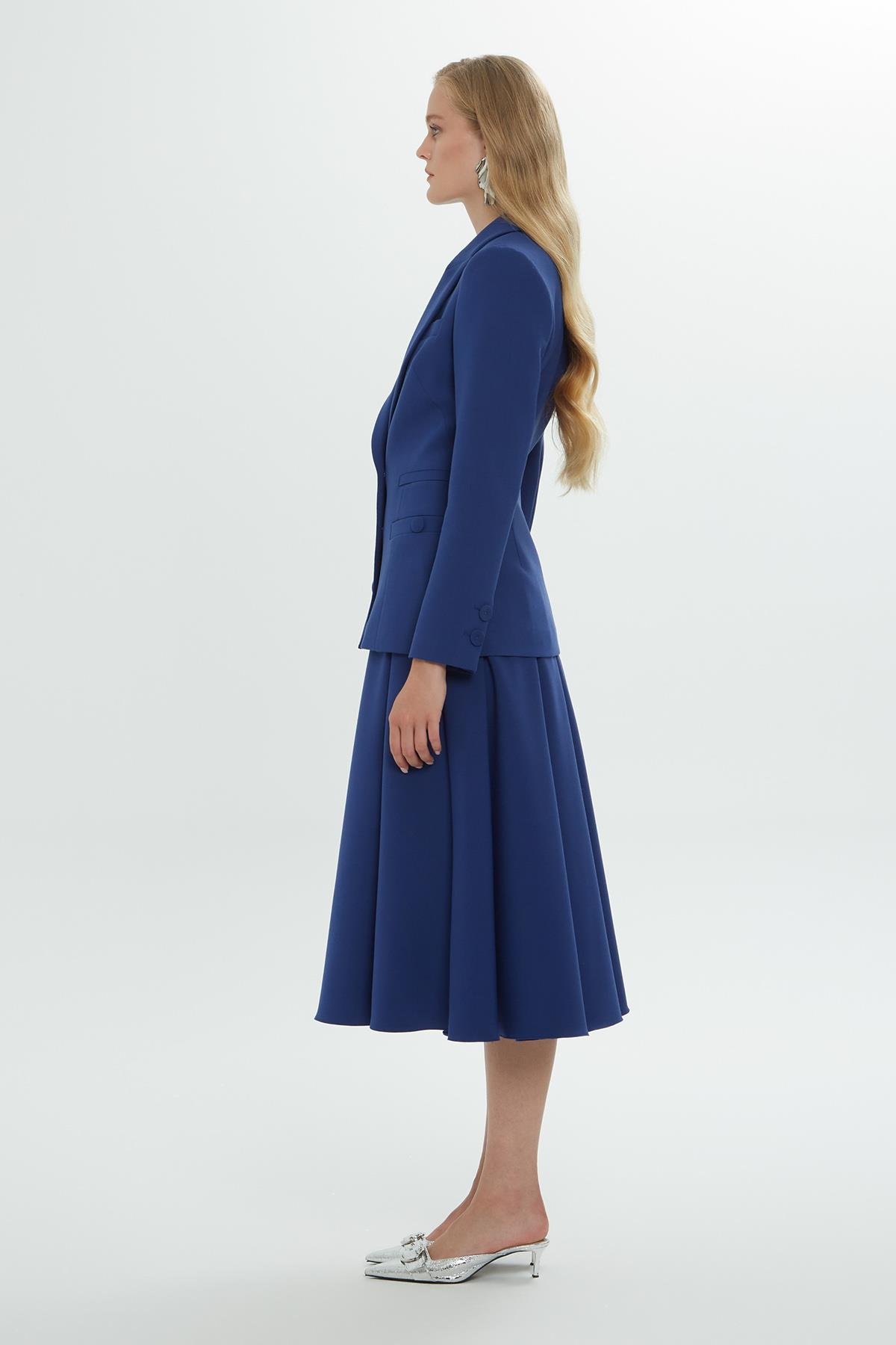 Çıtçıt Detaylı Vatkalı Fleto Cepli  Astarlı Mavi Ceket