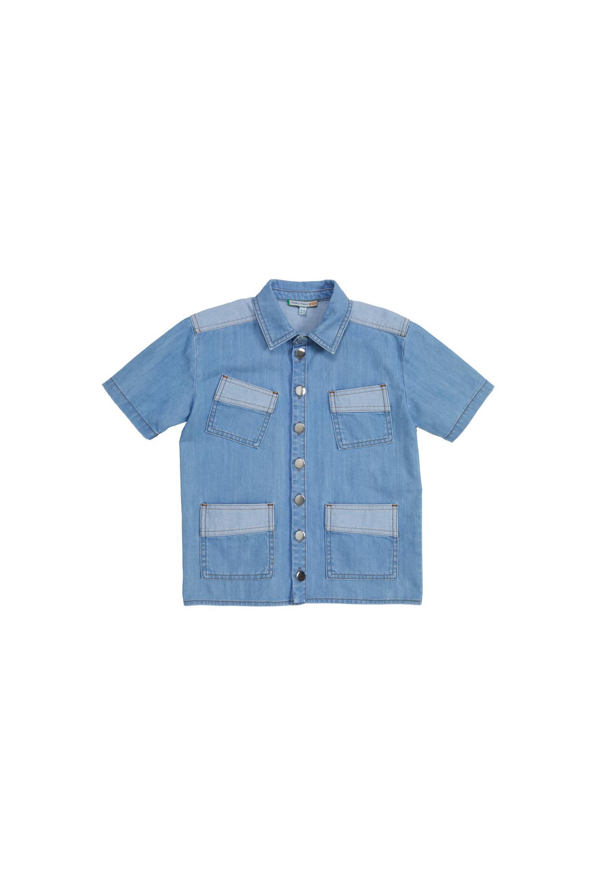 Çıtçıt Kapamalı İki Renk Denim Gömlek