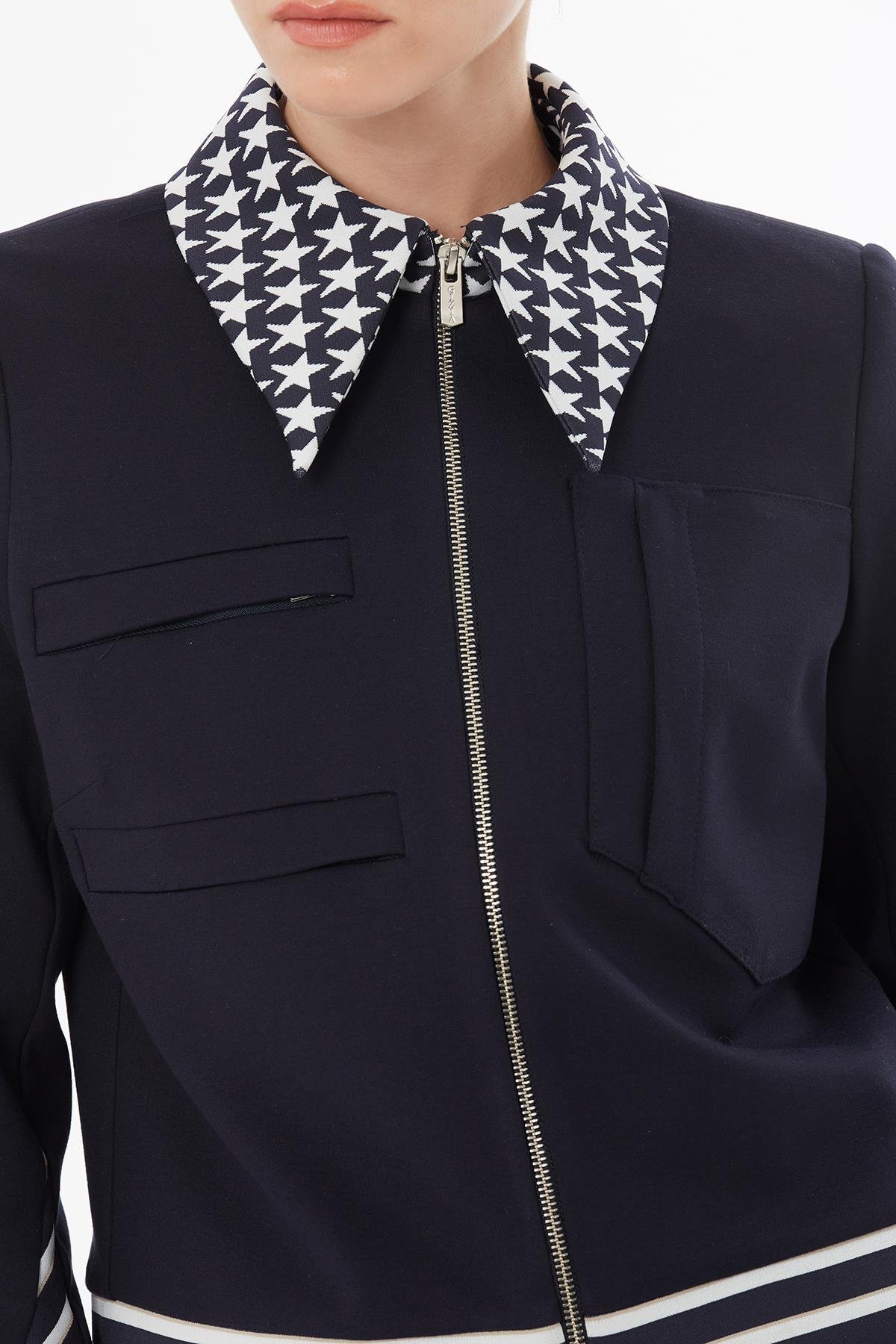 Short Jacket with Zip and Stripe Detail