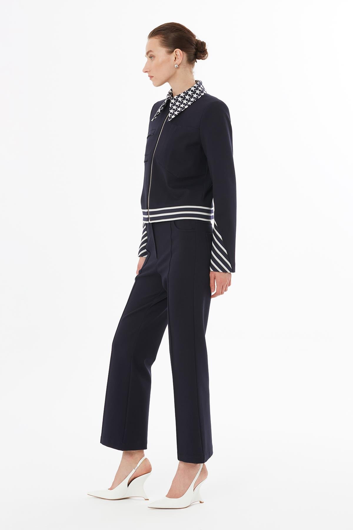 Short Jacket with Zip and Stripe Detail