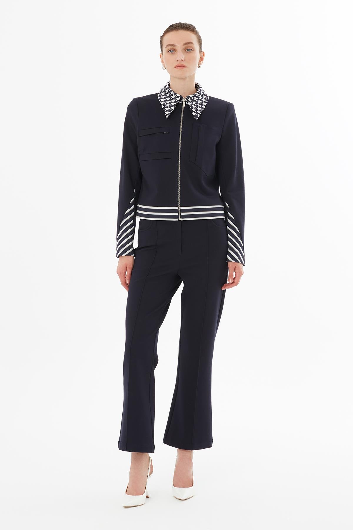 Short Jacket with Zip and Stripe Detail