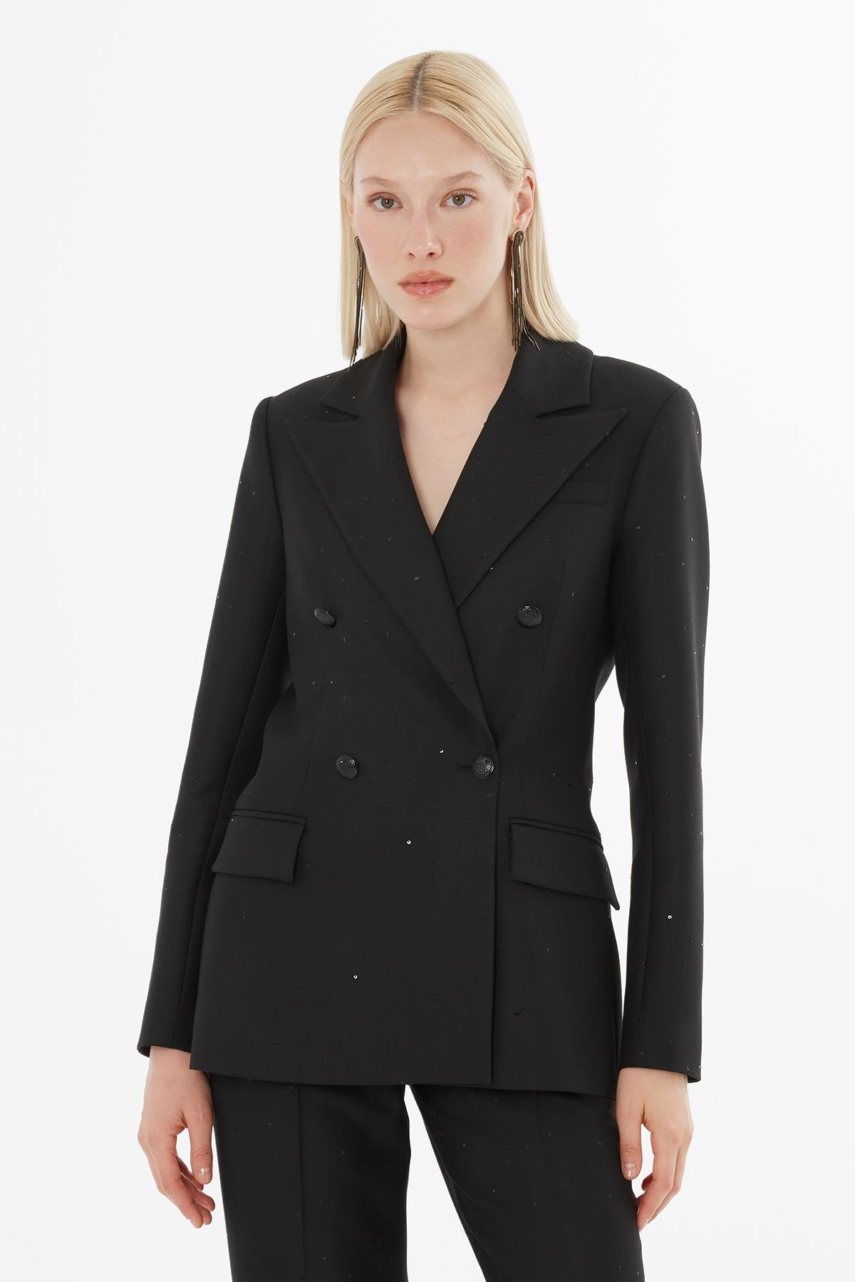 Çizgili Ceket Ve Pantolonlu Siyah Takım