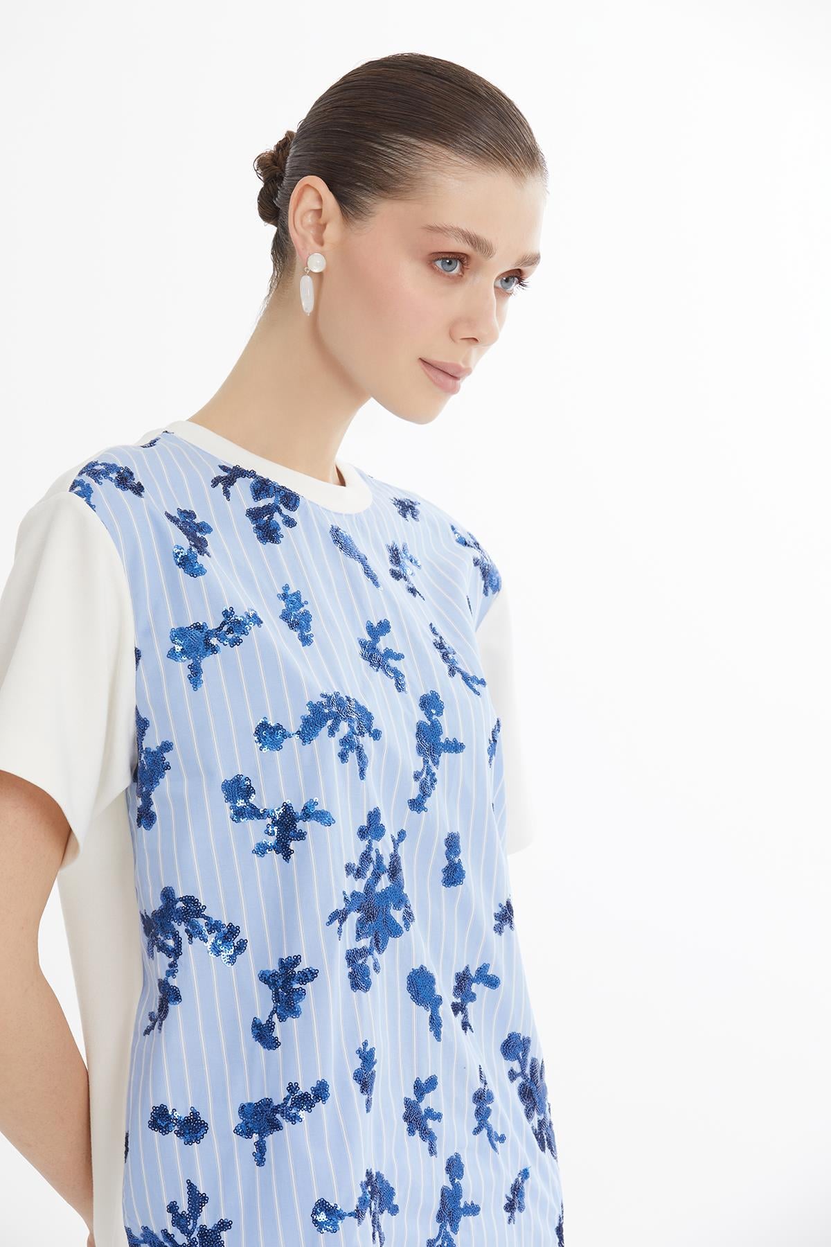 Çizgili Payetli T-Shirt