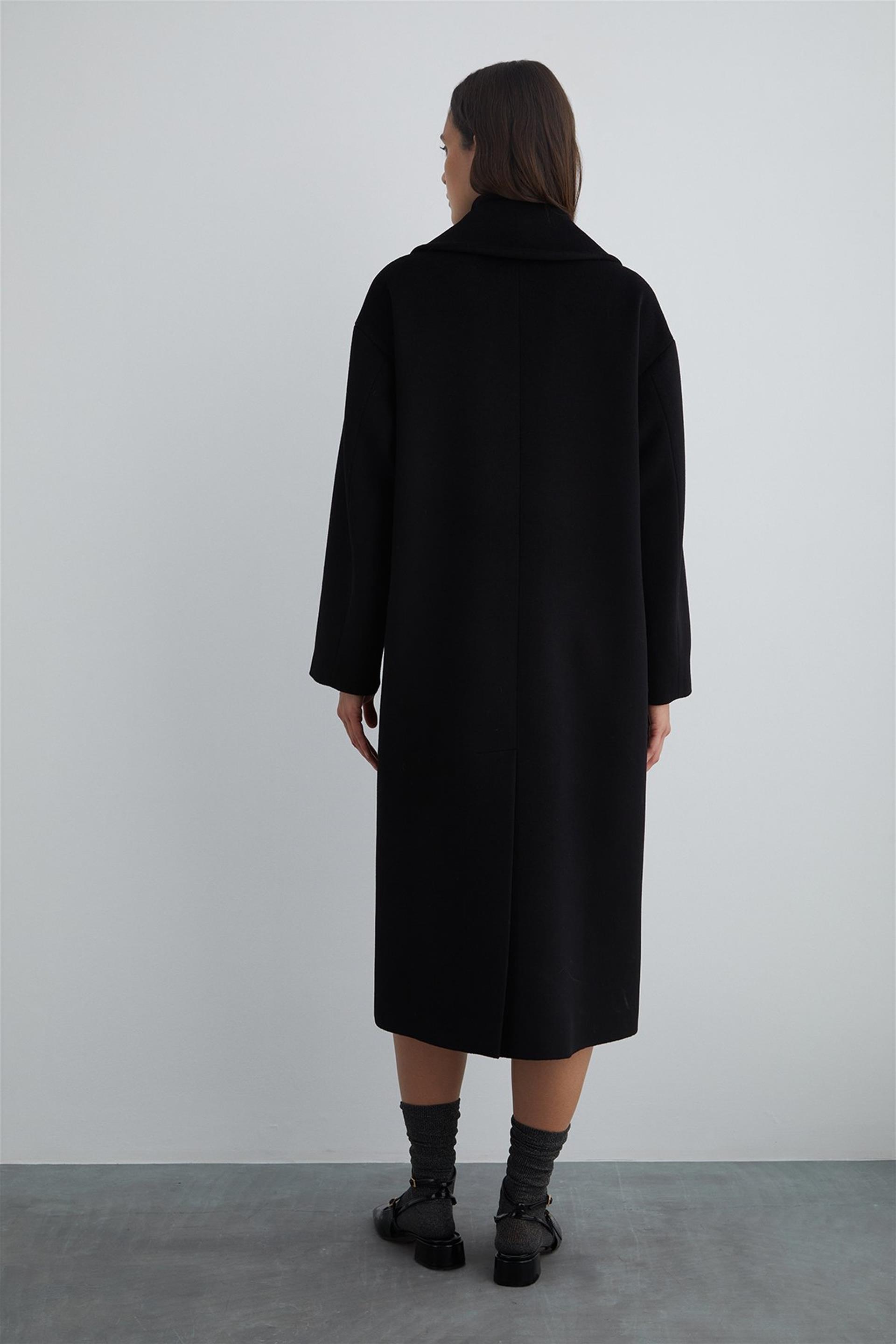 Kruvaze Kapama İpek Kaşmir Kaban