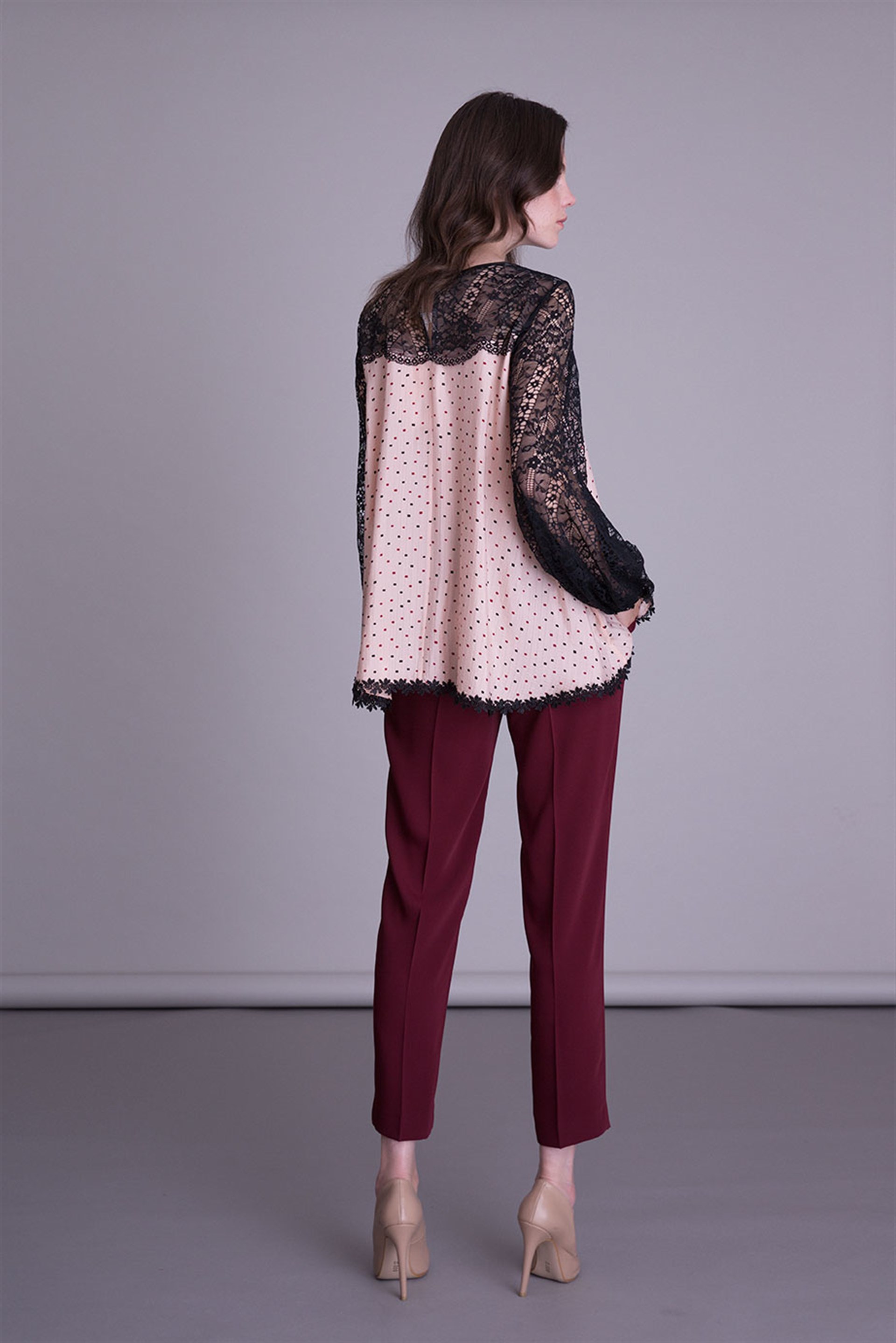 Lace Detailed Polka Dot Blouse