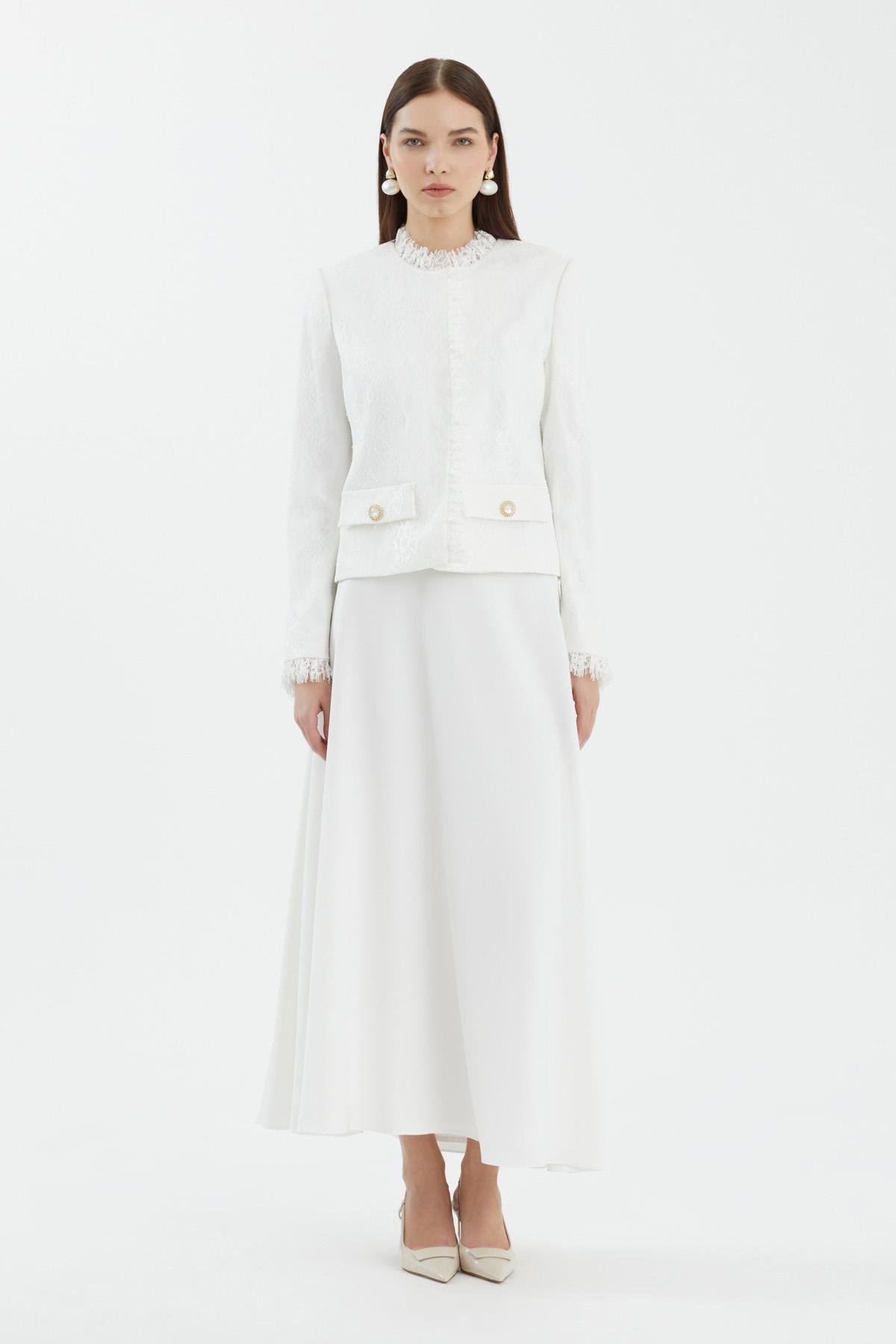 Ecru Lace Flared Skirt Set