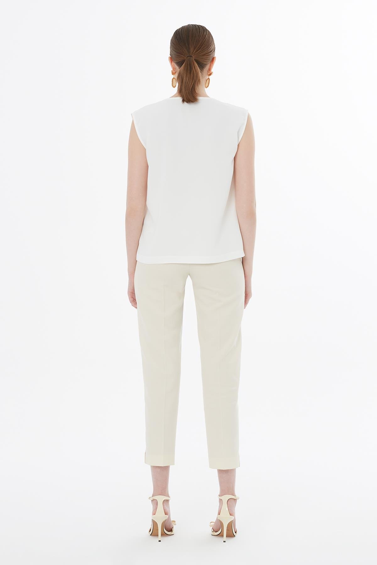 Ecru Draped Neck Blouse