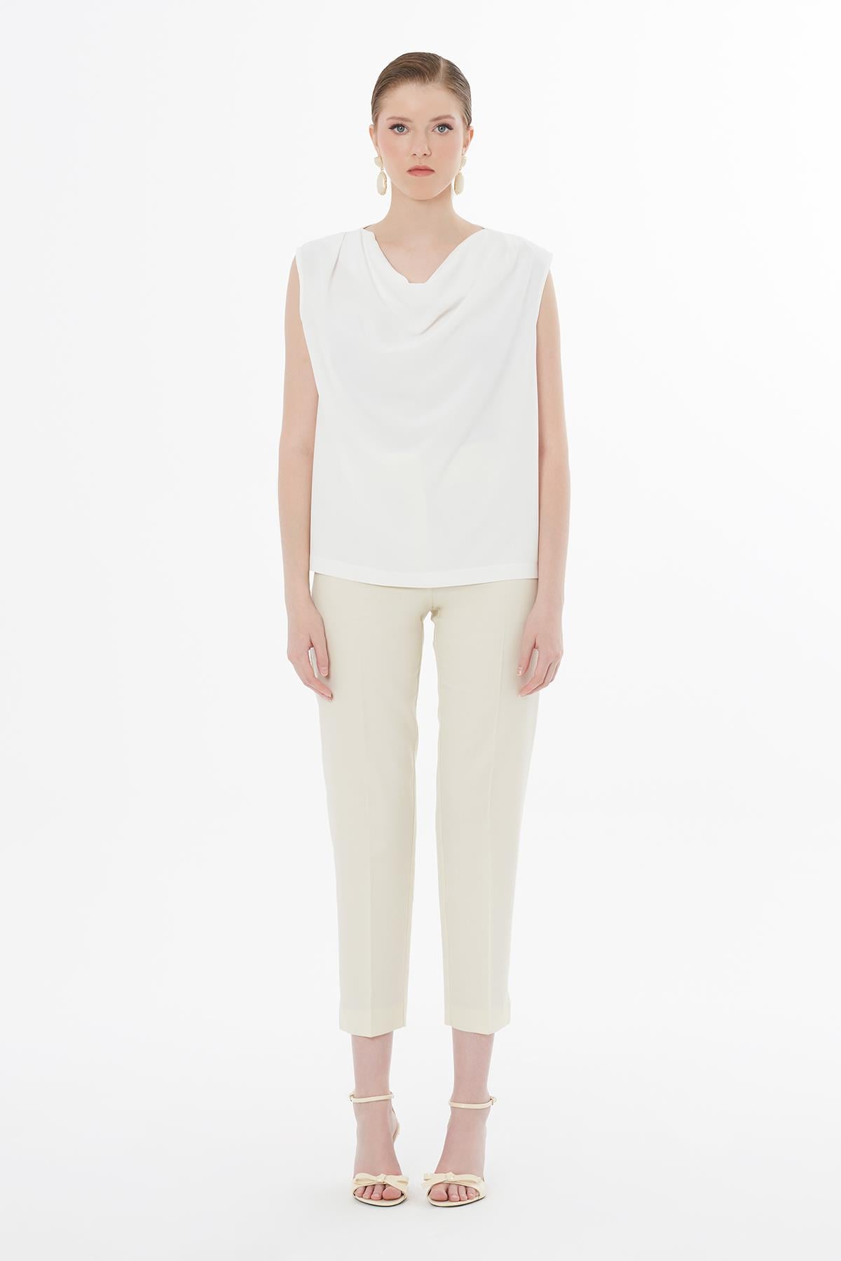 Ecru Draped Neck Blouse