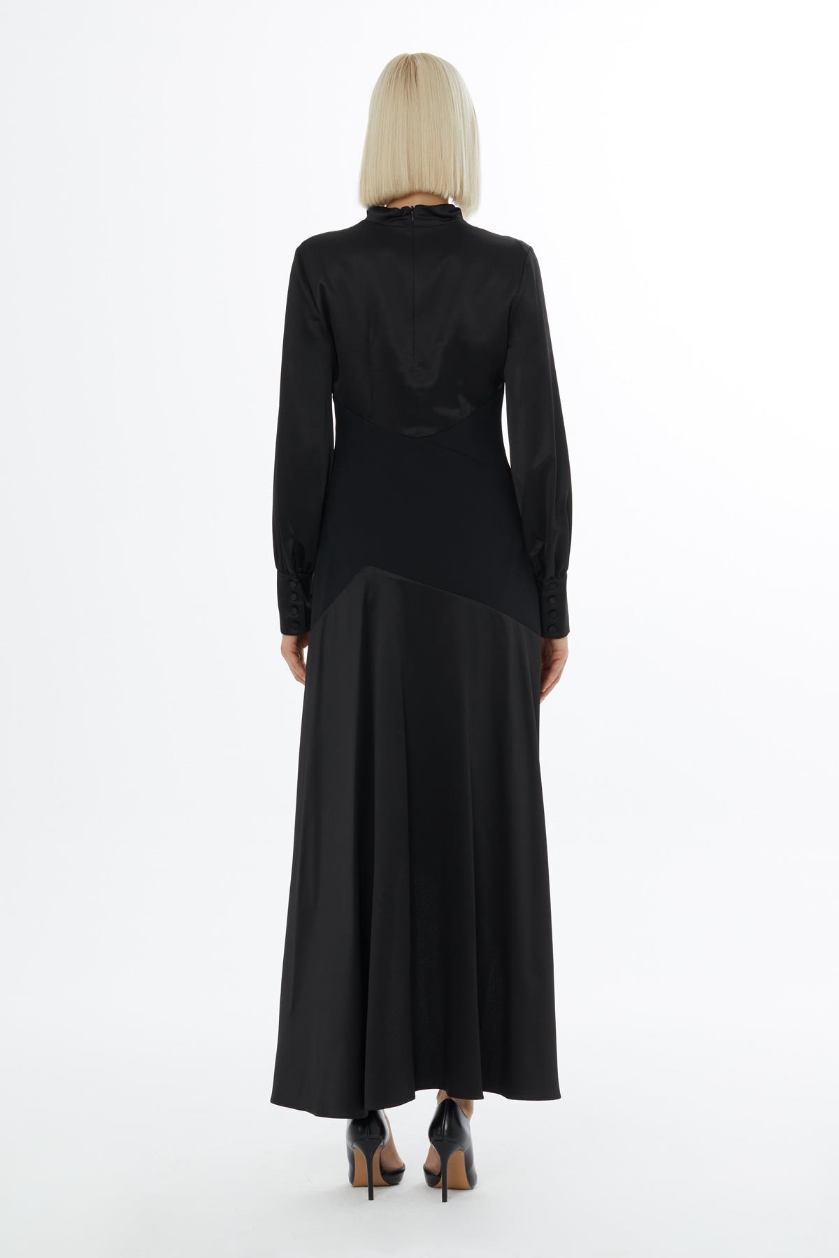 Degaje Yakalı Bel Detaylı Midi Turkuaz Elbise