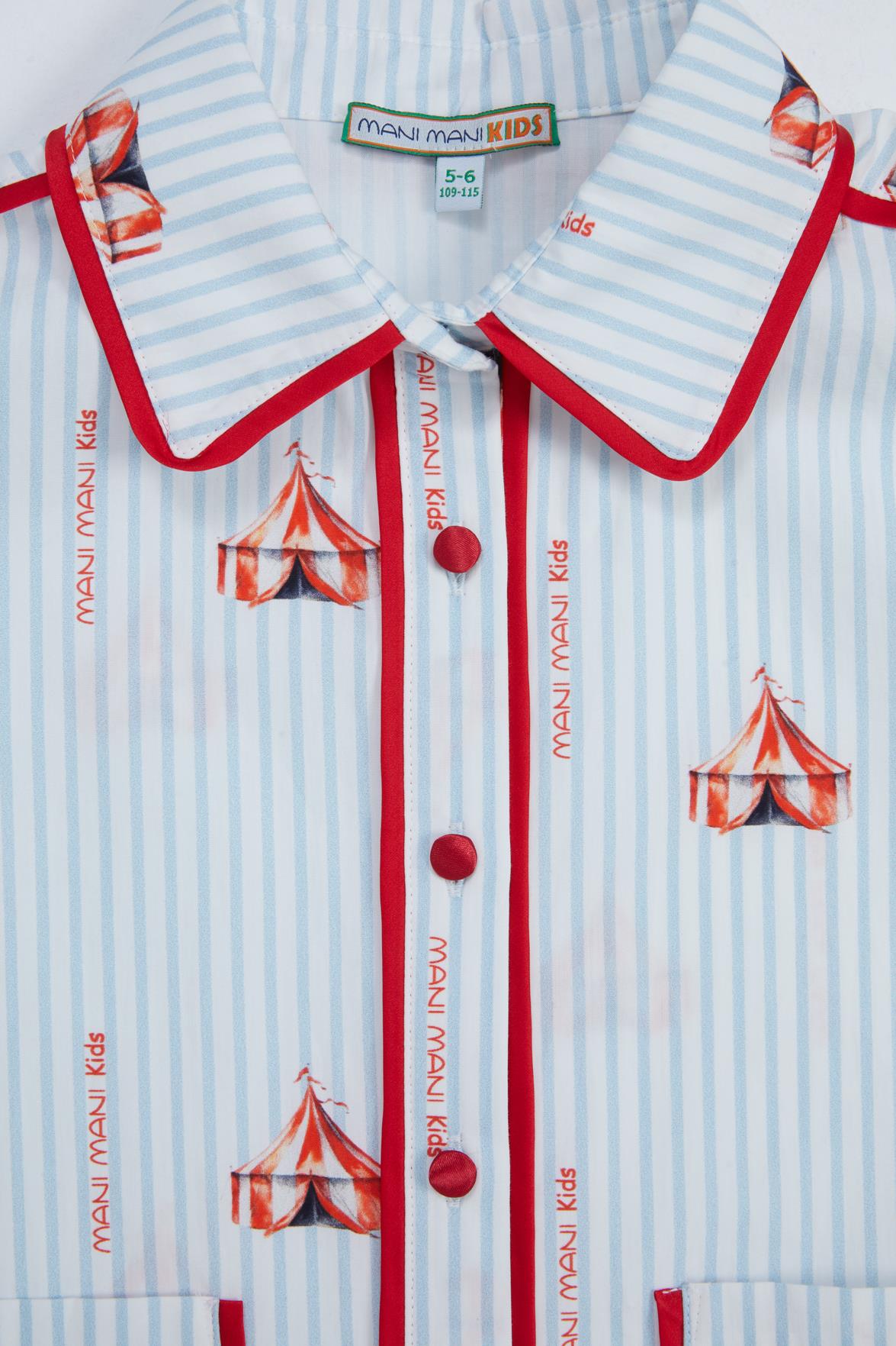 Desenli Önü Cepli Pijama Üstü