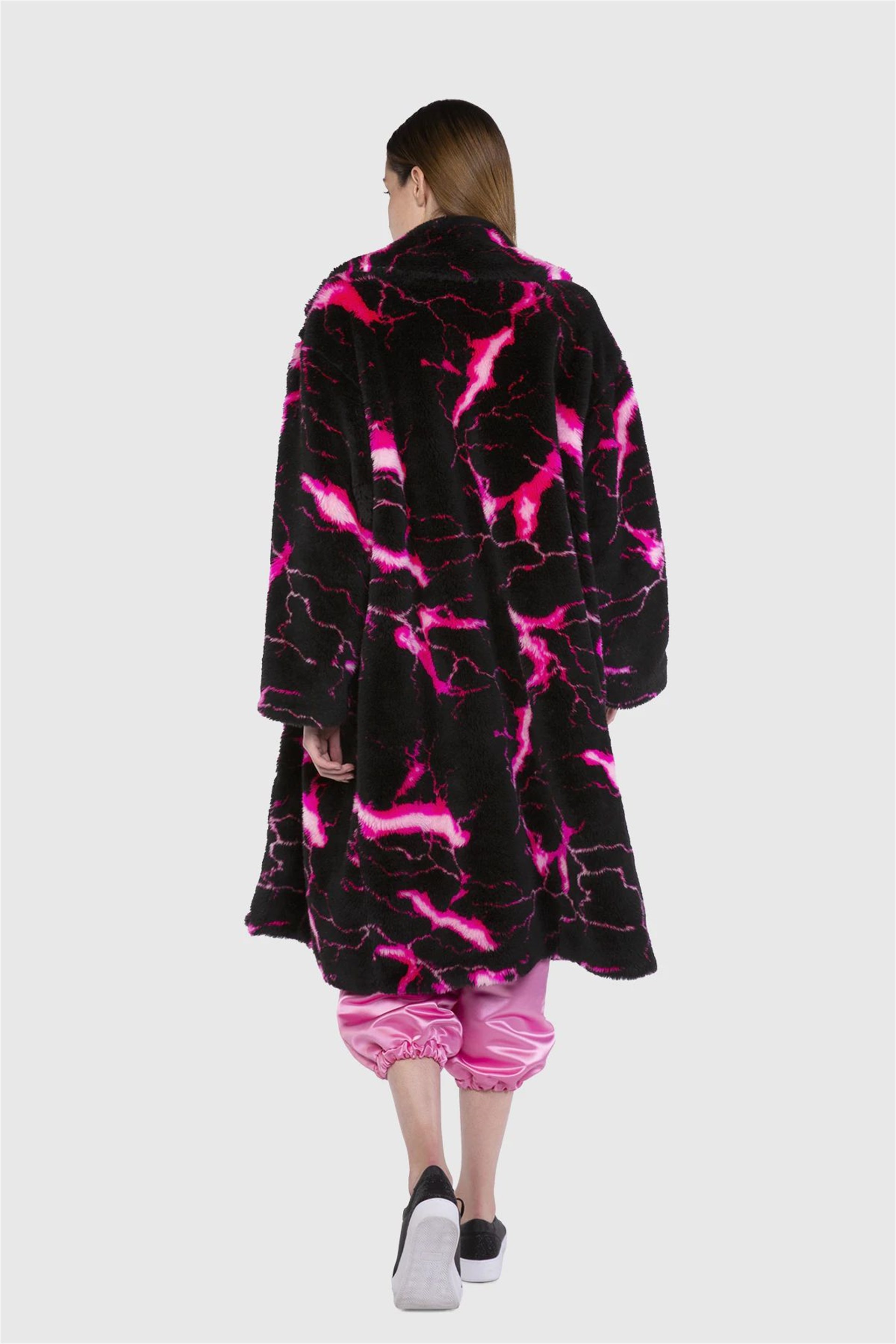 Desenli Peluş Maxi Boy Pembe Kaban