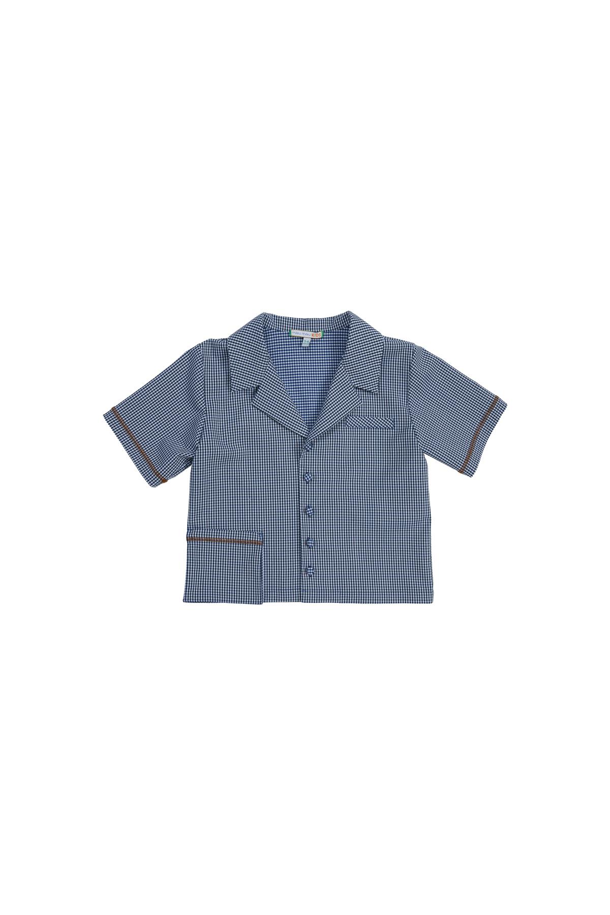 Navy Blue Shirt With Stitching Details And Pockets