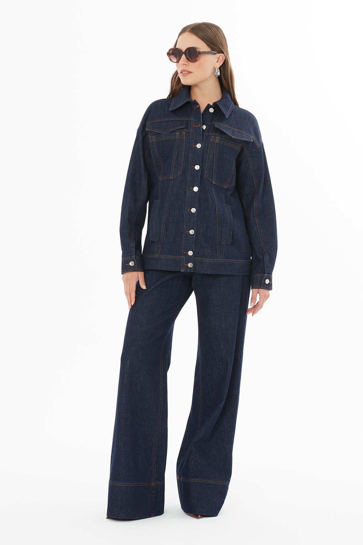 Navy Denim Jacket with Stitch Detail