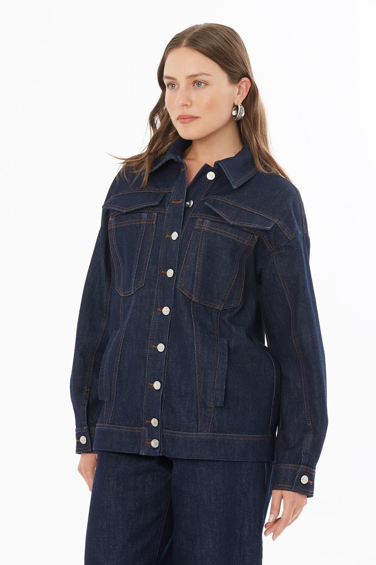 Navy Denim Jacket with Stitch Detail