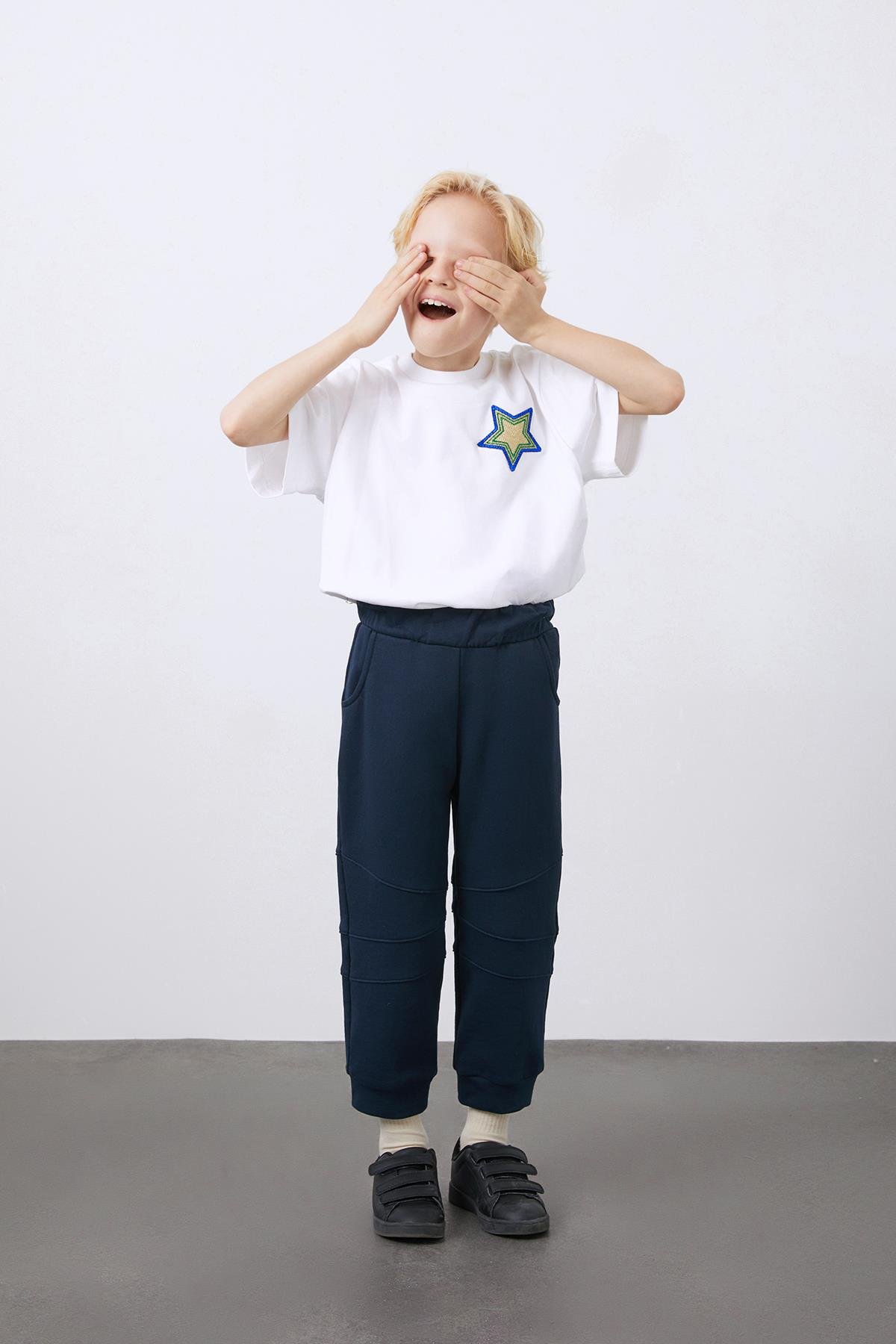 Dikiş Detaylı Lacivert Erkek Çocuk Jogger Pantolon