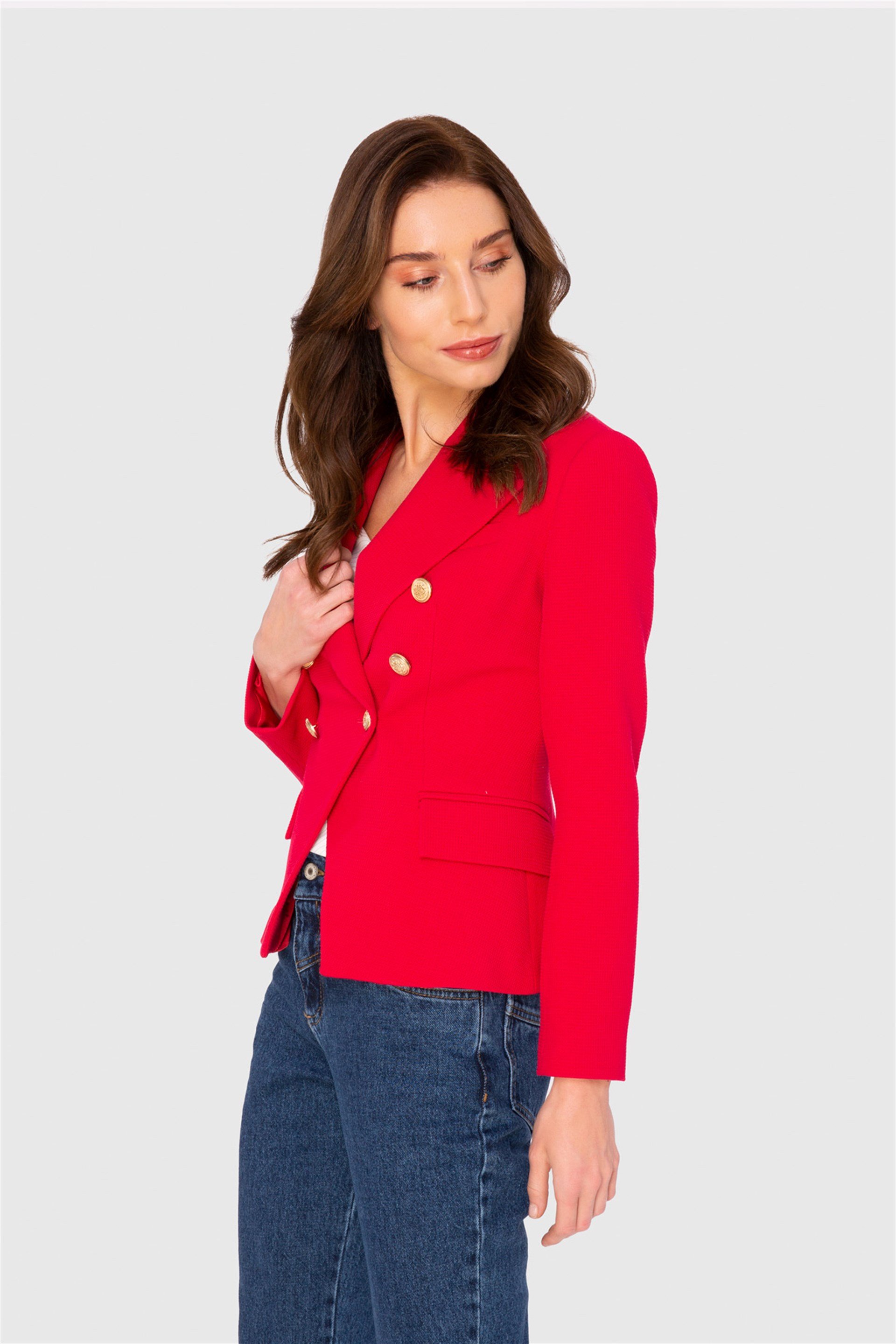 DOKULU GOLD DÜĞMELİ PEMBE CEKET